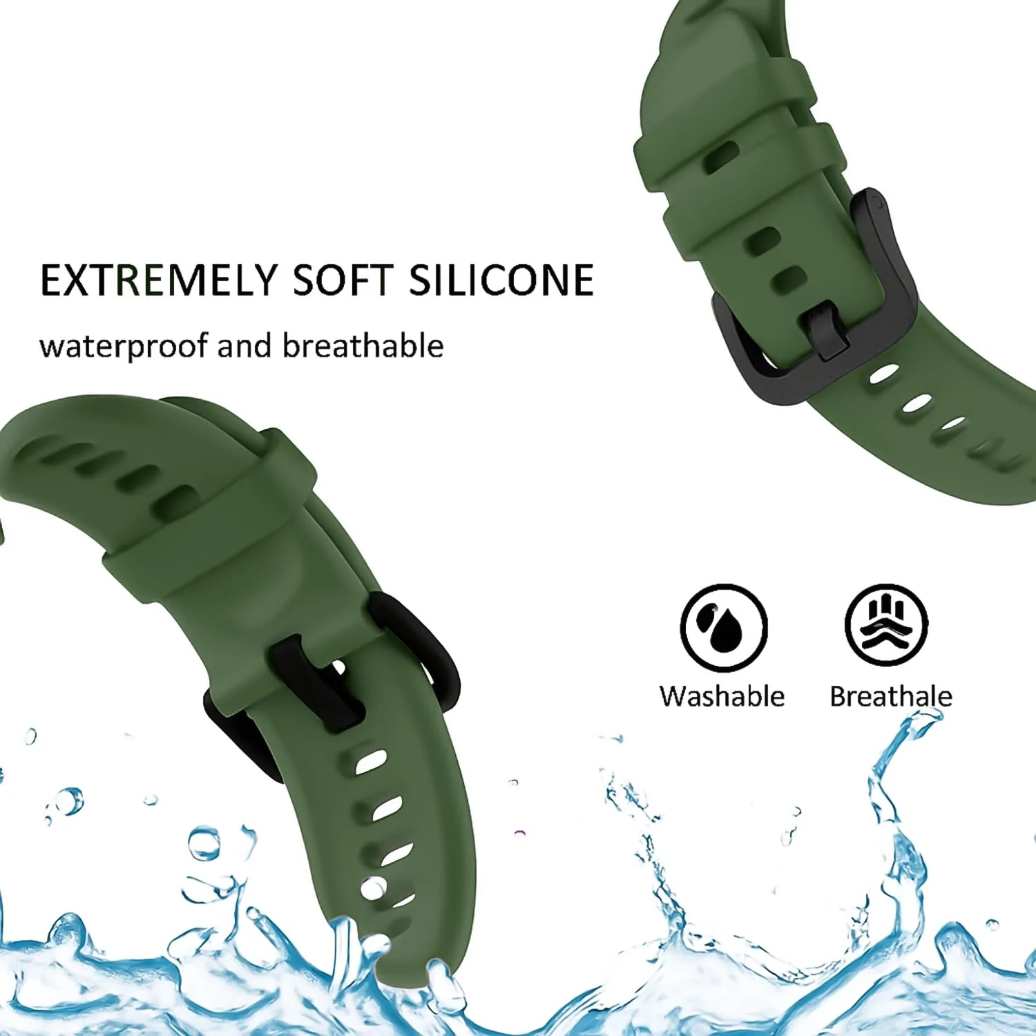 DL3 Mobilak Silicone Bracelet for Huawei Watch Fit 3/Watch Fit 4 Pro/Fit 4 Strap, Soft Silicone Sport Replacement Strap for Women/Men, Adjustable Waterproof Sports Band - A-green