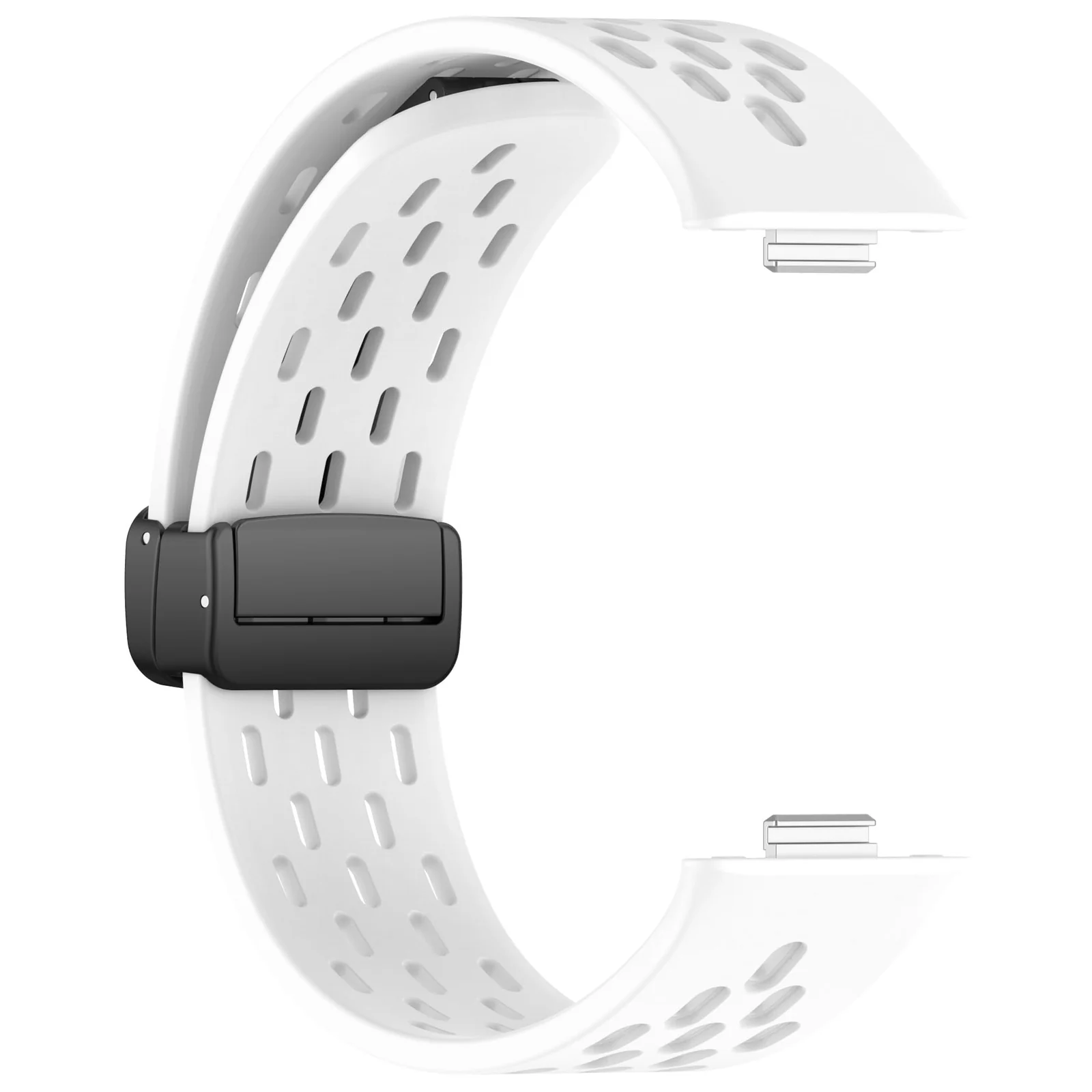 DL3 Mobilak Silicone Strap Compatible with Huawei Watch Fit 3/Fit 4/Fit 4 Pro Magnetic Metal Buckle Sport Silicone Breathable Strap for Men Women Band Quick Release Soft Replacment Wristband - White