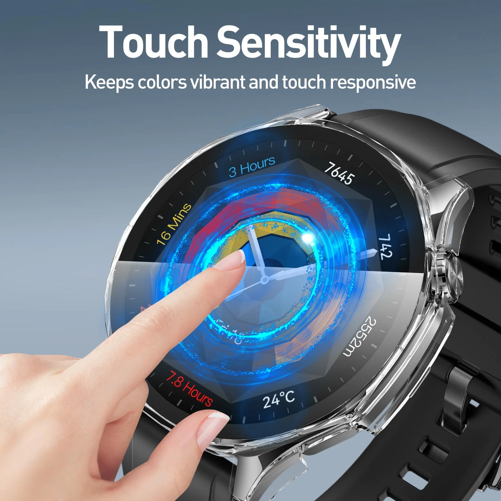 DL3 Mobilak Case with Screen Protector for Huawei Watch GT5 46 mm, Bumper Full Coverage Hard PC Overall Protective Cover, Built-in Tempered Glass Film High Sensitivity For Huawei GT 5 46mm - Clear