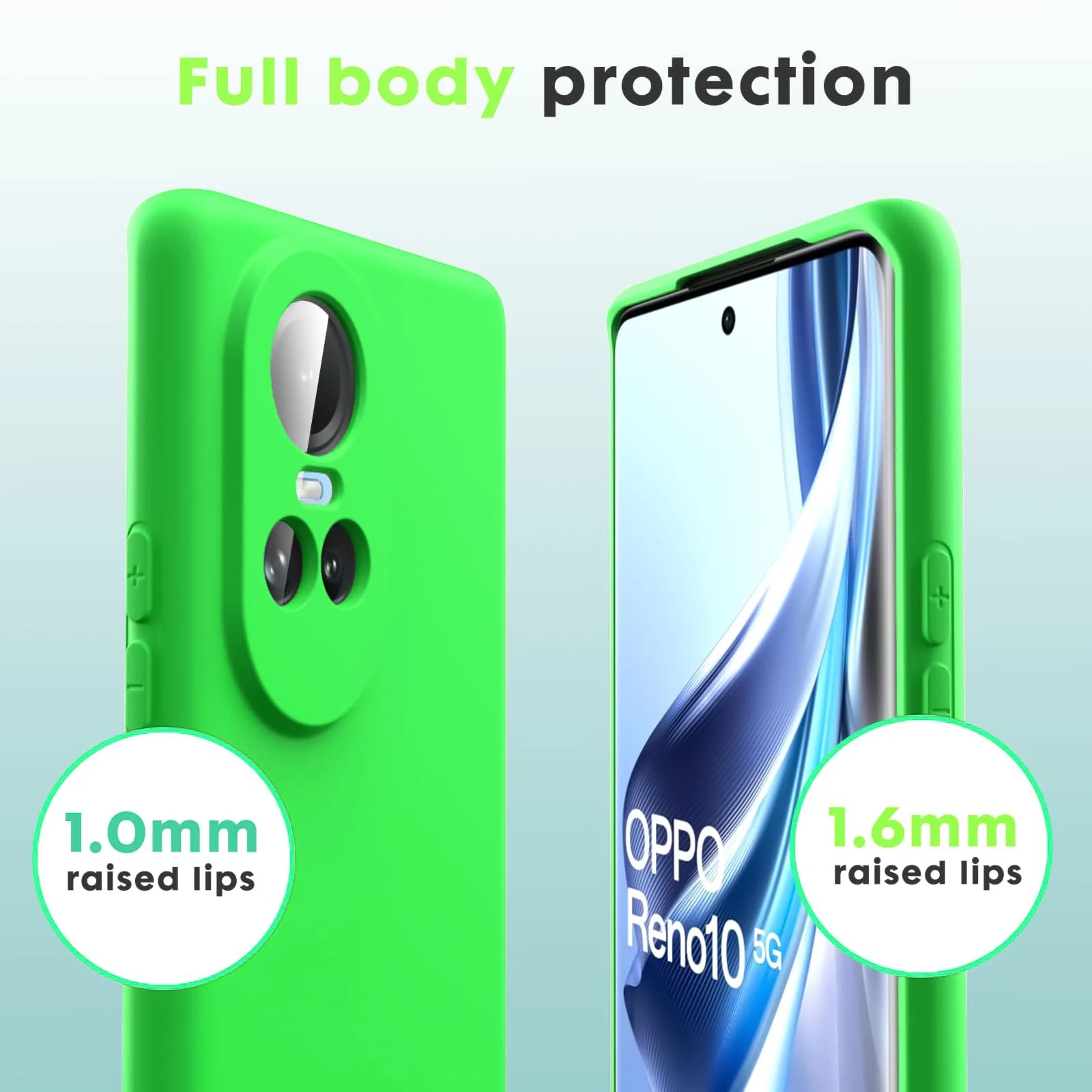 DL3 Mobilak Liquid Silicone Protective Case for OPPO Reno 10 5G / OPPO Reno 10 Pro 5G with Microfiber Lining and Shockproof Design - Neon Green