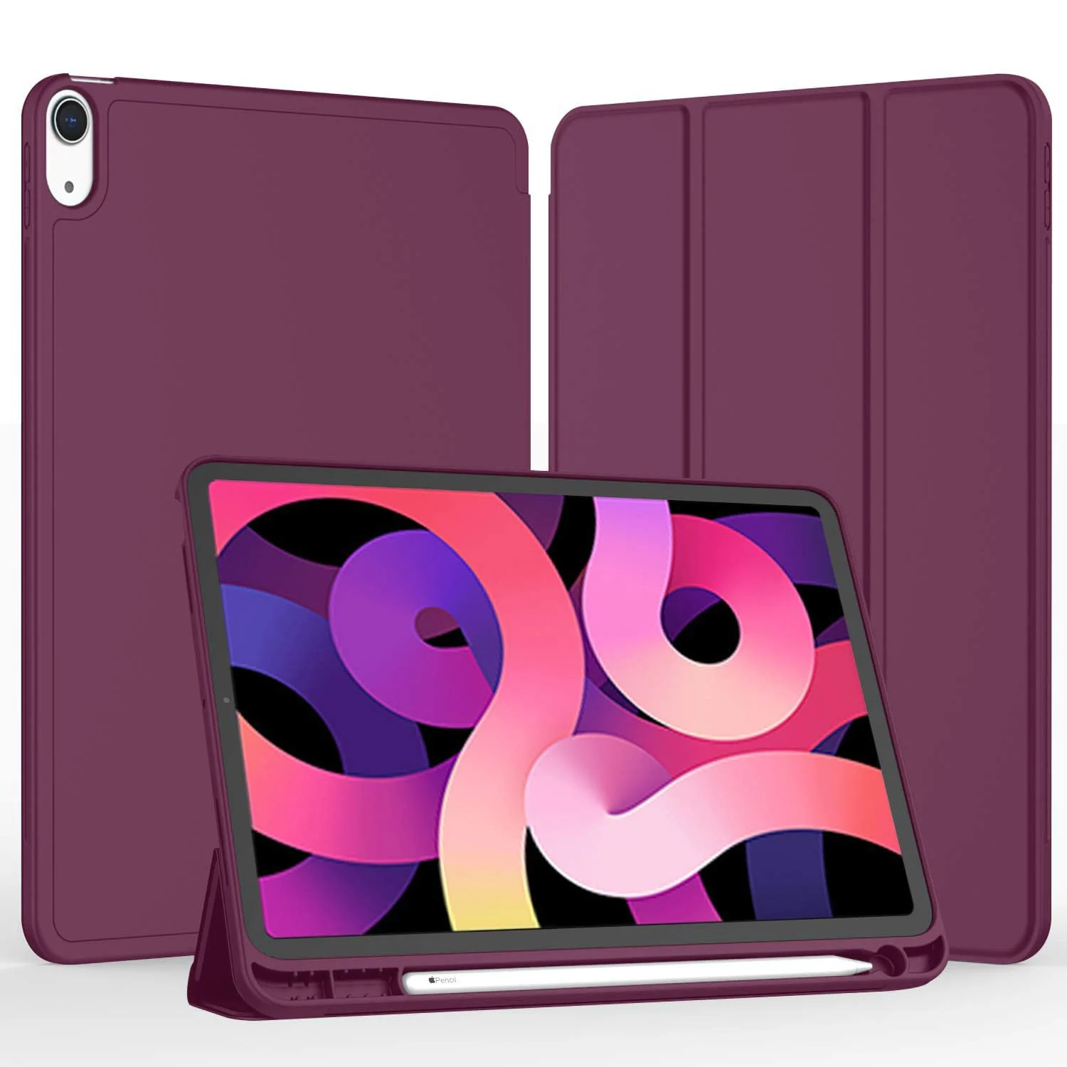 DL3 Mobilak Smart Case For iPad Pro 11 Inch 2018 (1st Generation 2018 Model Year) with Pencil Holder, Soft TPU Smart Stand Back Cover Auto Wake/Sleep Feature - Wine Red