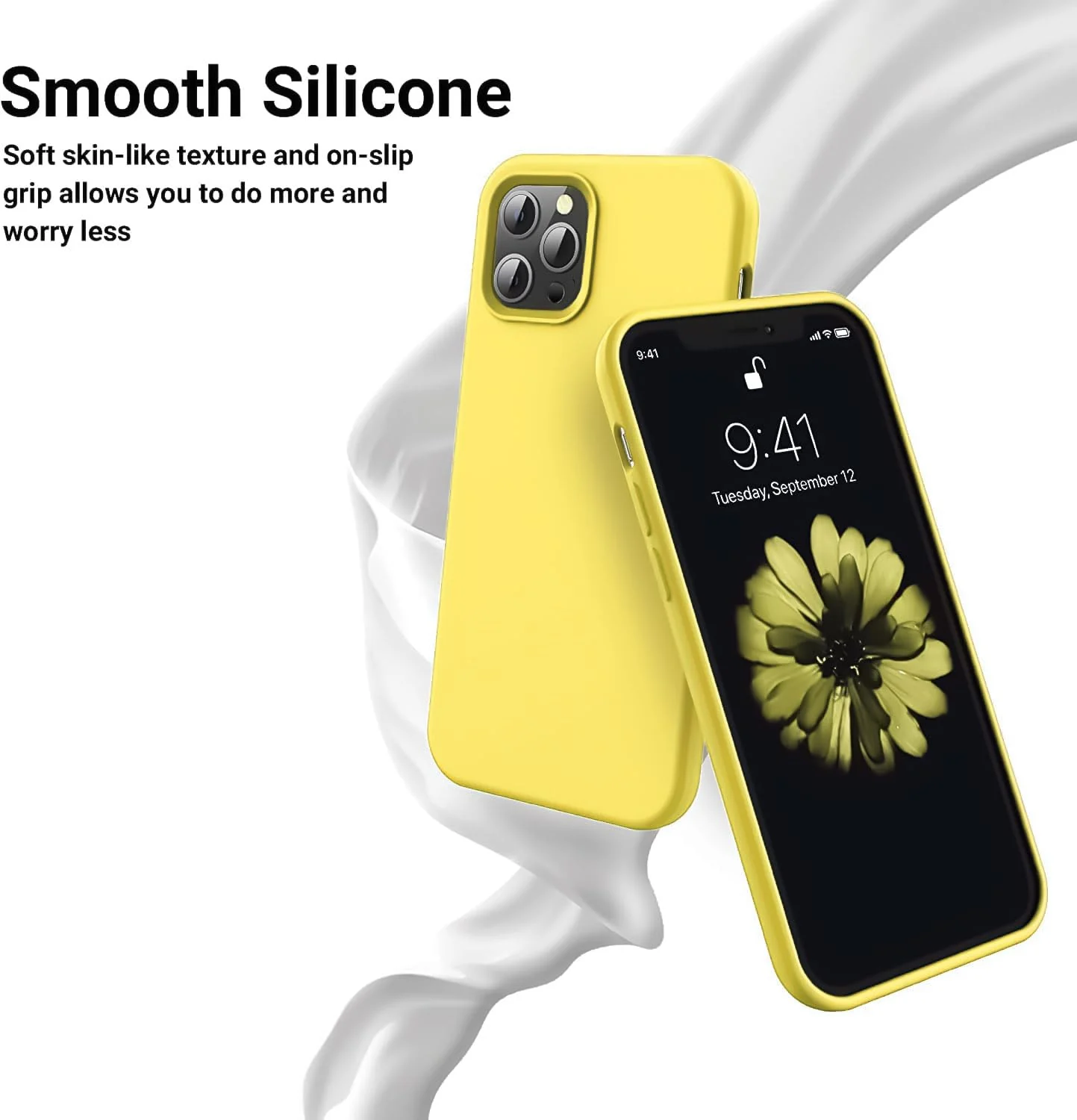 DL3 Mobilak Liquid Silicone Protective Case for iPhone 15 with Camera Protection and Microfiber Lining - Yellow