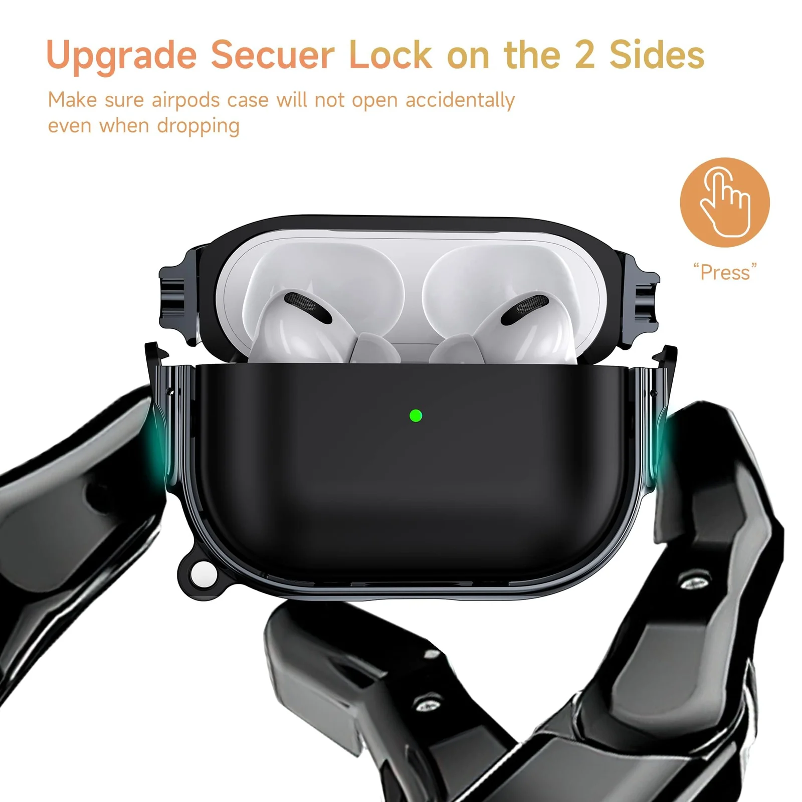 DL3 Mobilak Compatible with AirPods Pro 2 Case, Cover with Lock, Front LED Visible Dual Layer Dust Guard Shockproof Full Protective, 2022 AirPods Pro 2nd Generation Case Cover - Black