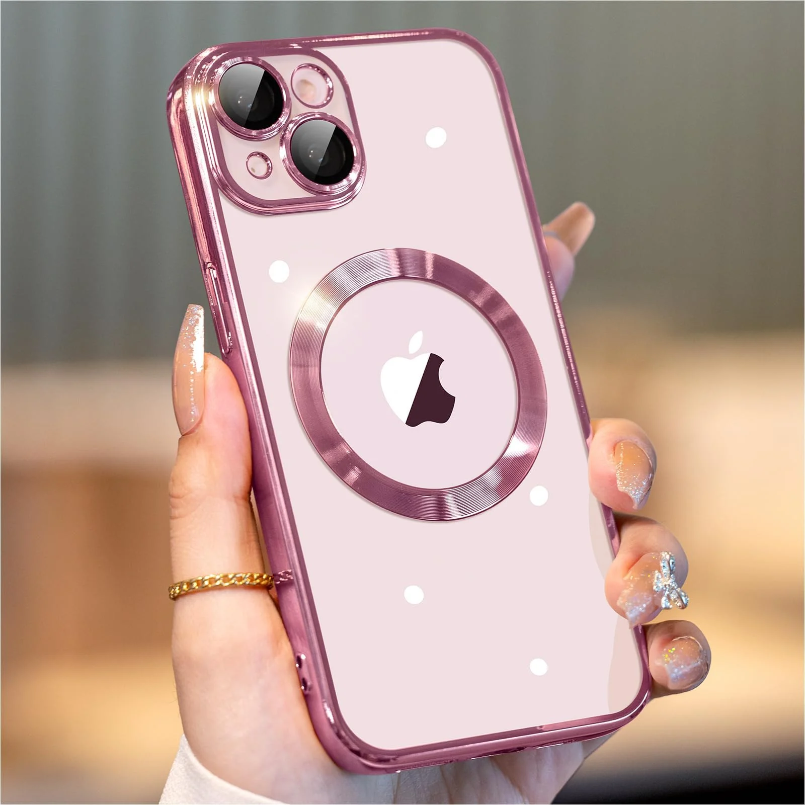 DL3 MOBILAK MagSafe Phone Case with Camera Lens Protector for Apple iPhone 13, Rose Gold