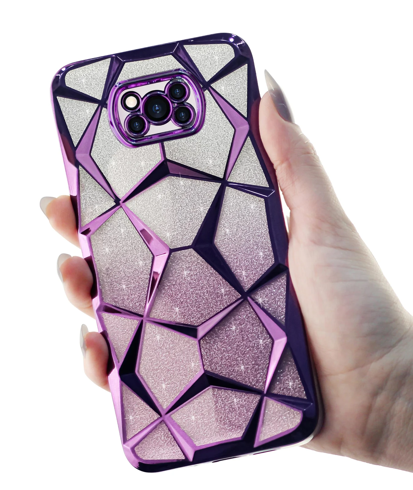 DL3 Mobilak For Xiaomi Poco X3 NFC/Poco X3/Poco X3 Pro Case Plating Bling Gradient Glitter Clear Cover Soft TPU Silicone Cute Camera Protection Shockproof Back for Women Girls Case - Purple