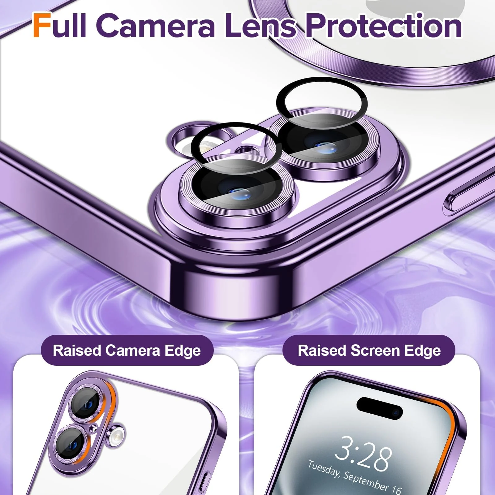 DL3 Mobilak Clear MagSafe-Compatible Magnetic Case for iPhone 16 6.1 with Camera Protection and Shockproof Design - Purple