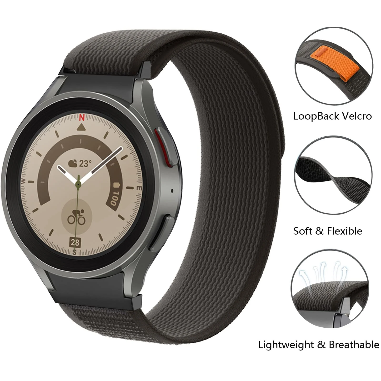 DL3 MOBILAK Alpine Loop Bands Sport Nylon Solo Loop 22MM Compatible with Samsung galaxy watch 3 45mm/watch 46mm/Gear S3/Huawei watch GT3 46MM/GT2E/GT2 Pro/GT2 46MM/Compatible - Black Gray