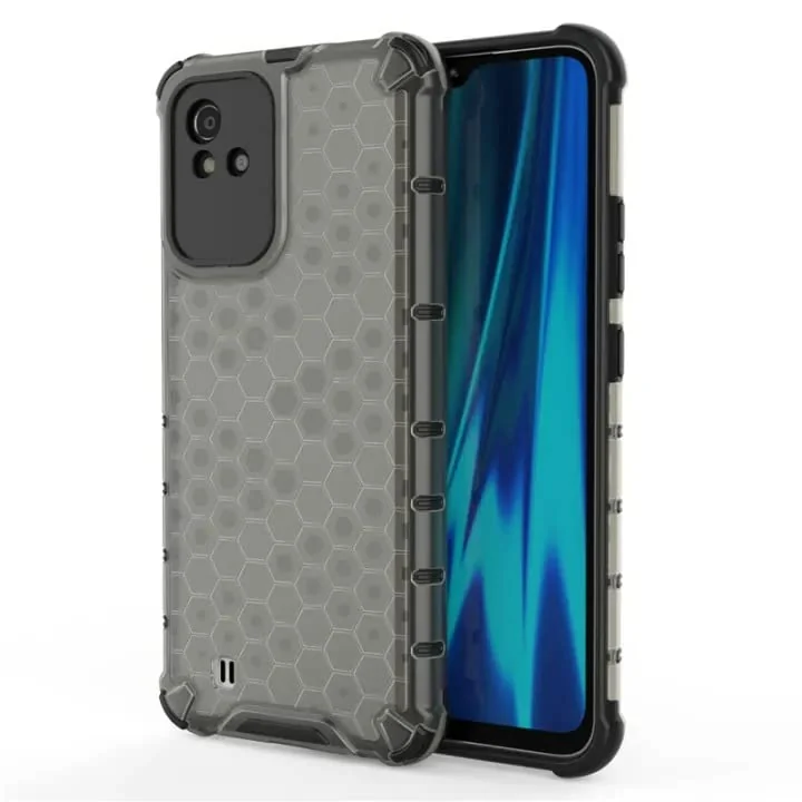 DL3 Mobilak Honeycomb Protective Case for realme Narzo 50i, realme C20 / C11 2021, Shock-absorbing protection, Transparent design, Slim, lightweight profile - Black