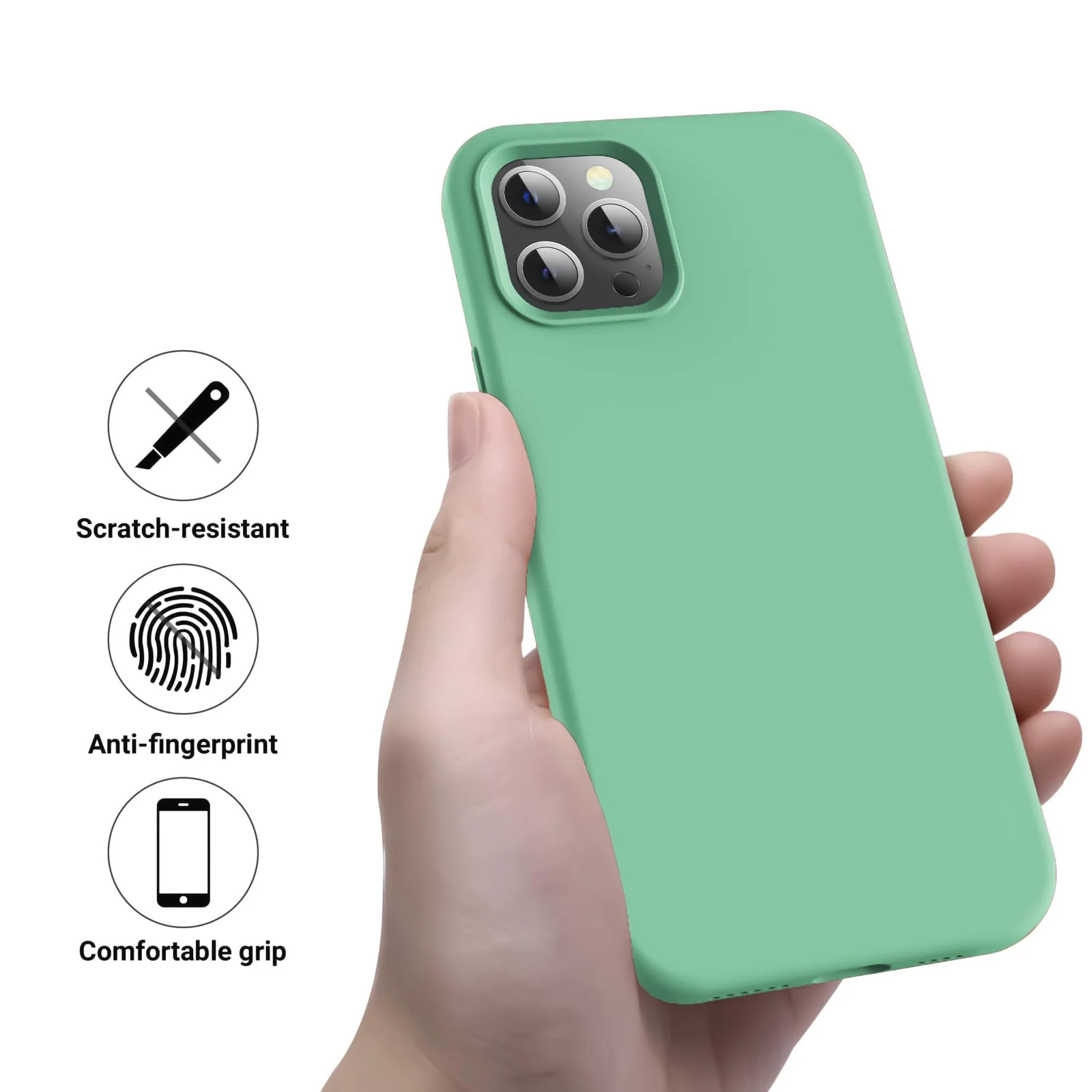 DL3 Mobilak Liquid Silicone Protective Case for iPhone 12 Pro Max (6.7 Inch) with Camera Protection and Microfiber Lining - A Mint Green