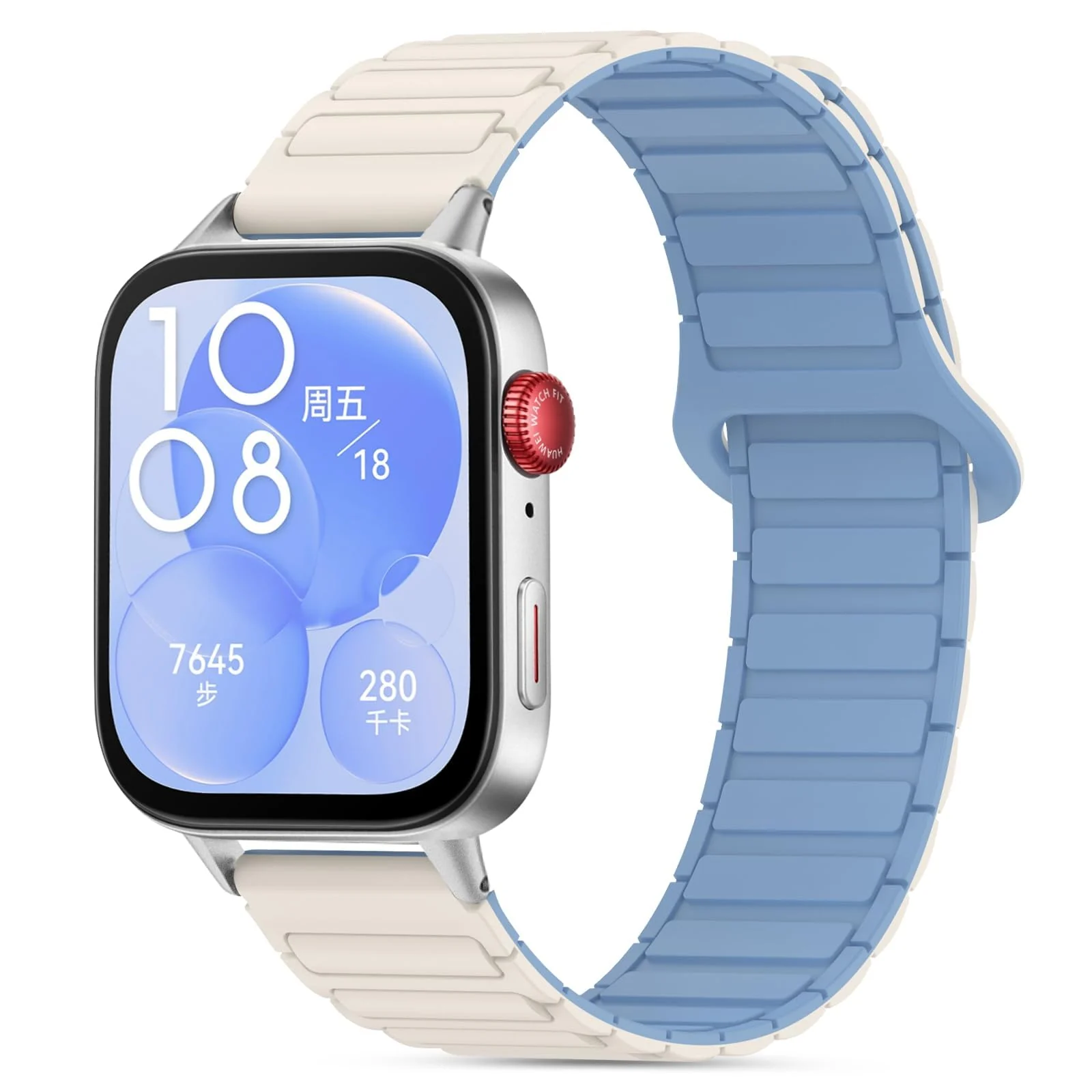DL3 Mobilak Magnetic Strap for Huawei Watch Fit 4 Pro/Fit4/Fit 3 Replacement Straps Strong Silicone, Easy to Wear, Waterproof, Sporty, Daily Wear Watchbands for Men and Women - Starlight | Light Blue