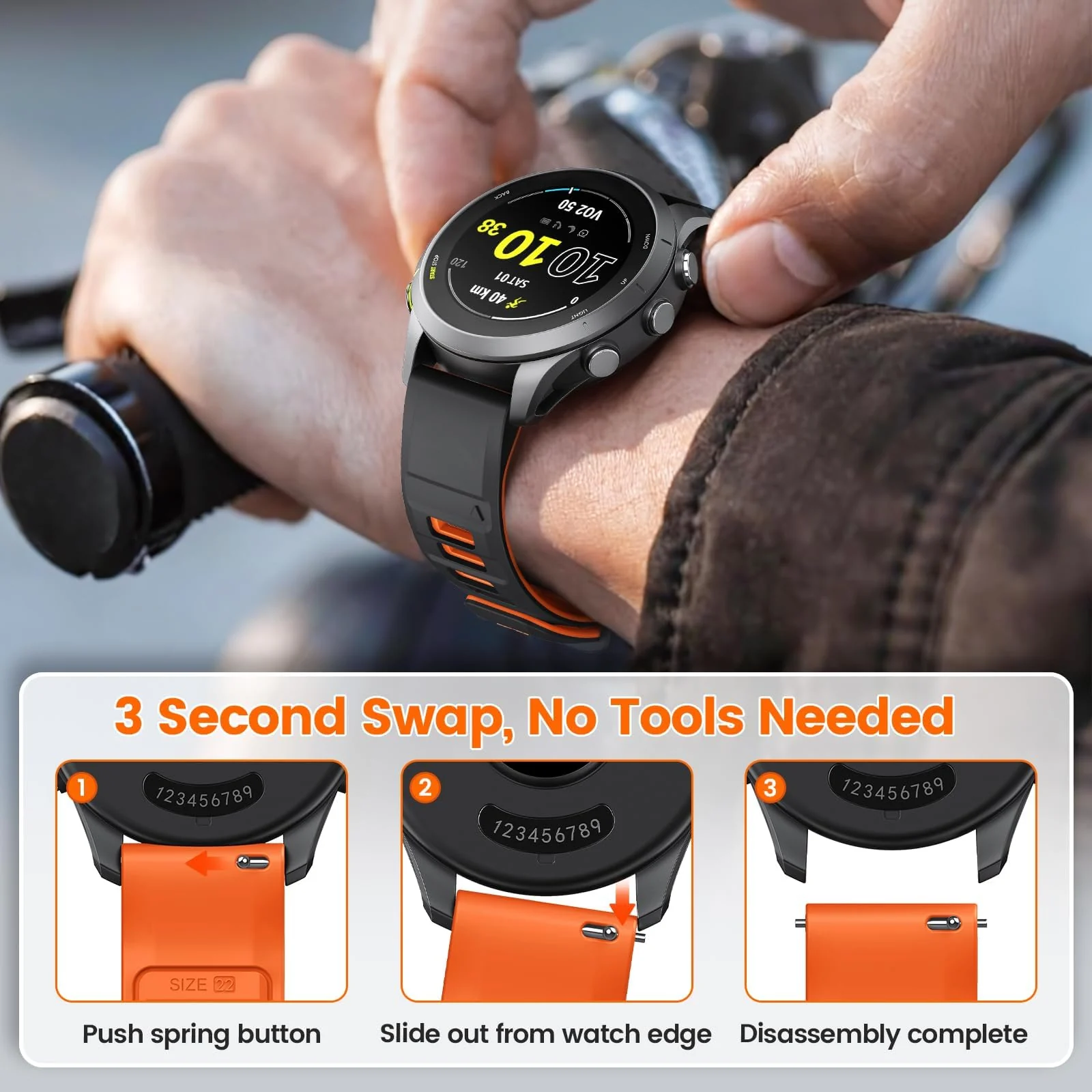 DL3 Mobilak Silicone Sport Band 22MM Strap For Xiaomi Redmi Watch 5 Active/5 Lite/Samsung Galaxy Watch 46mm/Watch 3 45mm/Gear S3/Huawei watch GT5 GT4 GT3 GT2 GT 46MM/GT2E/GT3 Pro/GT 5 Pro/Amazfit GTR4 - Black/orange