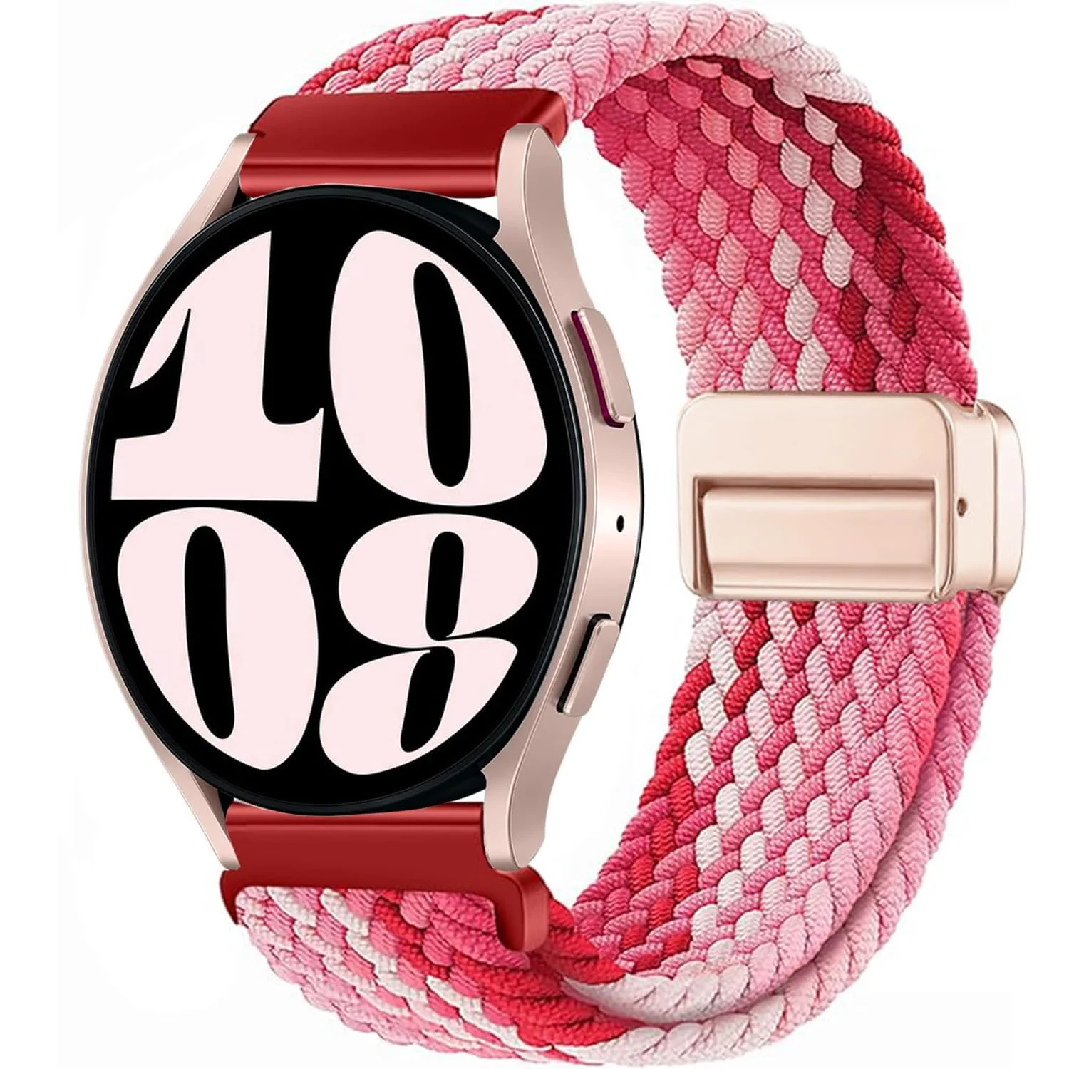 DL3 Mobilak 22mm Magnetic Band for Redmi Watch 5 Active/5 Lite/Samsung Galaxy Watch 3 45mm/Watch 46mm/Gear S3/Huawei watch GT6 GT5 46MM/GT2E/GT6 Pro/GT 5 Pro/Amazfit GTR 4/3, Stretchy Braided Nylon Sport Strap - Strawberry Red