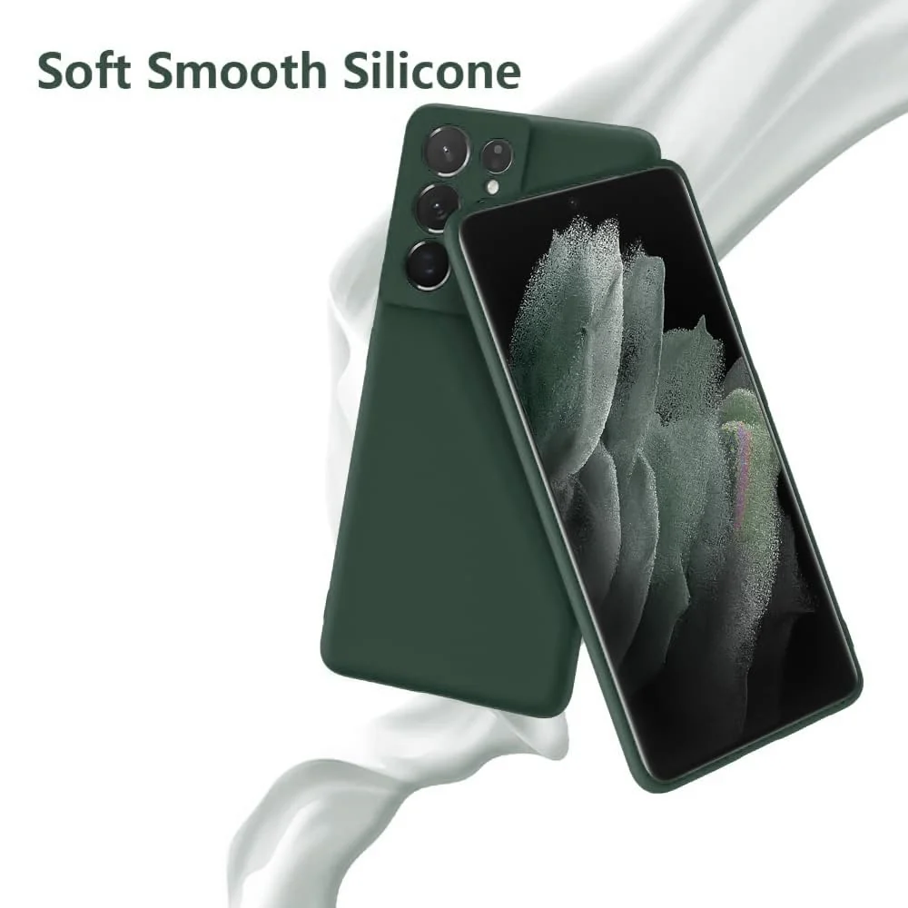 DL3 Mobilak Soft Silicone Protective Case for Samsung Galaxy S21 Ultra 5G with Microfiber Lining and Shockproof Design - Green