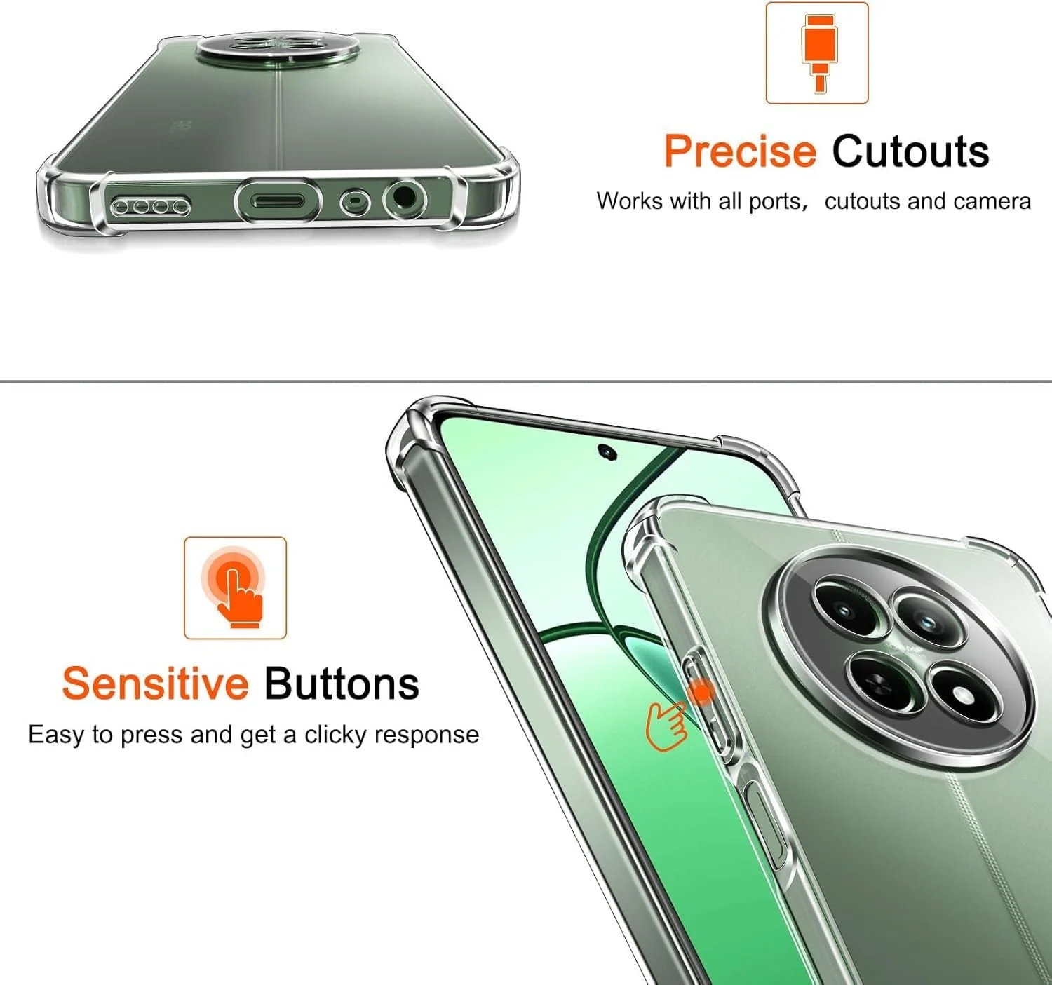 DL3 Mobilak Case Compatible with realme 13 5G / realme 12 5G / realme 12x 5G, Cover Silicone TPU Anti-shock Protector Camera Shockproof Corners - Clear