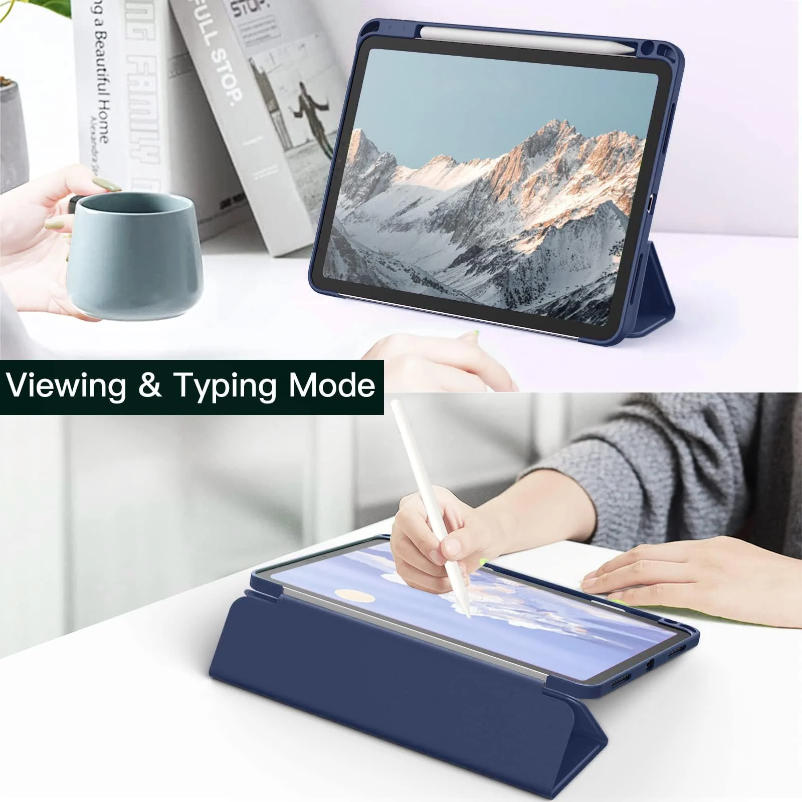 DL3 Mobilak for iPad Pro 11 Inch Case 4th /3rd /2nd Generation(2022/2021/ 2020), Clear Shockproof Back Cover Built-in Pencil Holder, Auto Sleep/Wake - Navy Blue