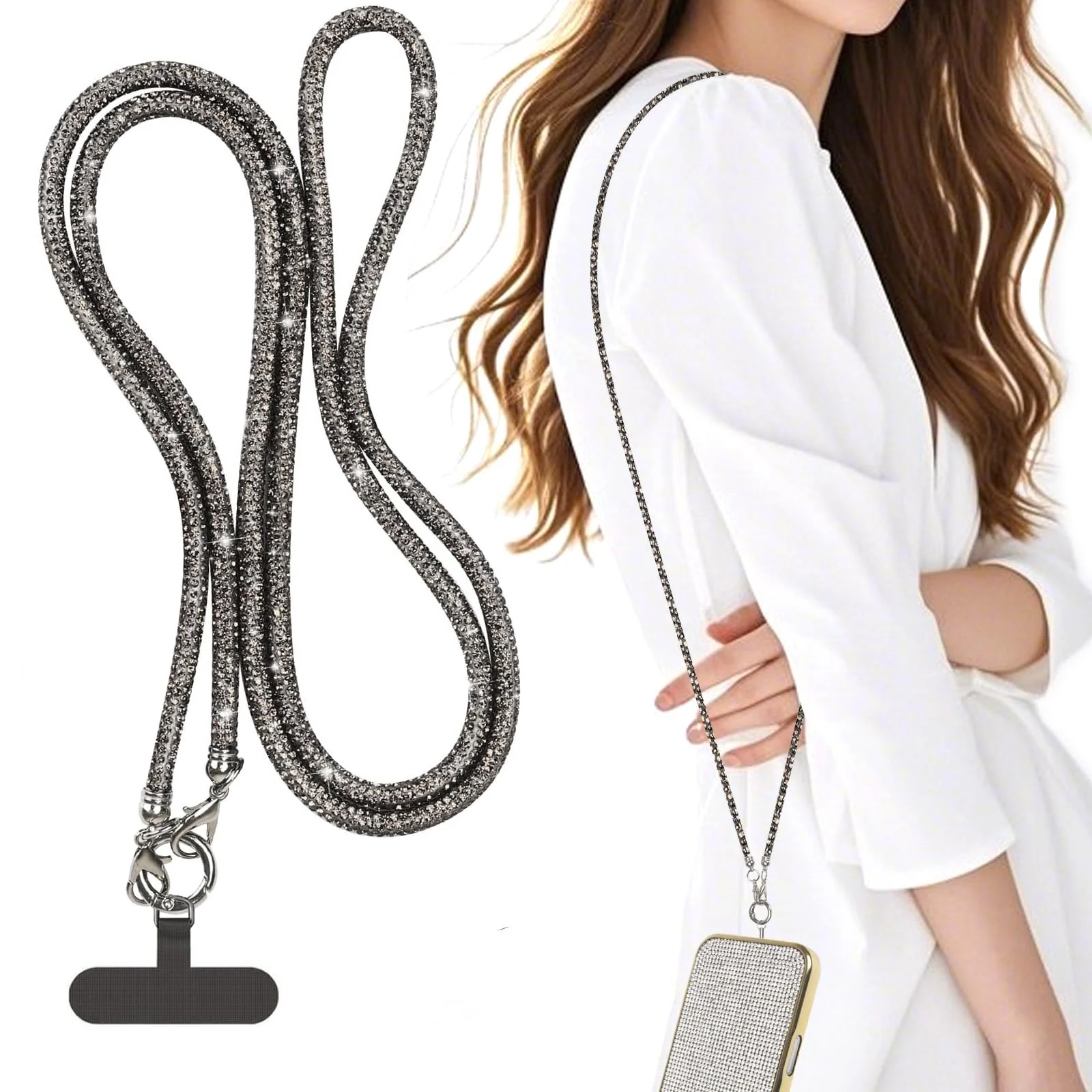 DL3 Mobilak Phone Crossbody Lanyard, Crystal Phone Lanyard with Full Rhinestone Bling Glitter, Bling Phone Strap for Most Phone, iPad, Handbag, Wallet, Phone Neck Holder for Women
