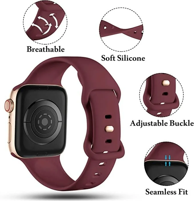 DL3 Mobilak Bands Compatible with Apple Watch Ultra 49mm 45mm 44mm 42mm 41mm 40mm 38mm, Replacement Soft Silicone Strap for iWatch Ultra 2 Series 9/8/7/6/5/4/3/2/1 SE (42MM/44MM/45MM/49MM) - Wine Red