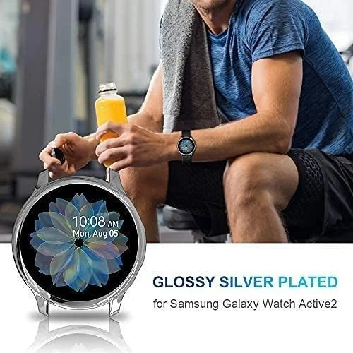DL3 Mobilak Case Compatible with Samsung Galaxy Watch Active 2 44mm Case All-Around Screen Protector Watch Soft TPU Shockproof Cover Slim Guard Thin Bumper Shell Protector - Silver
