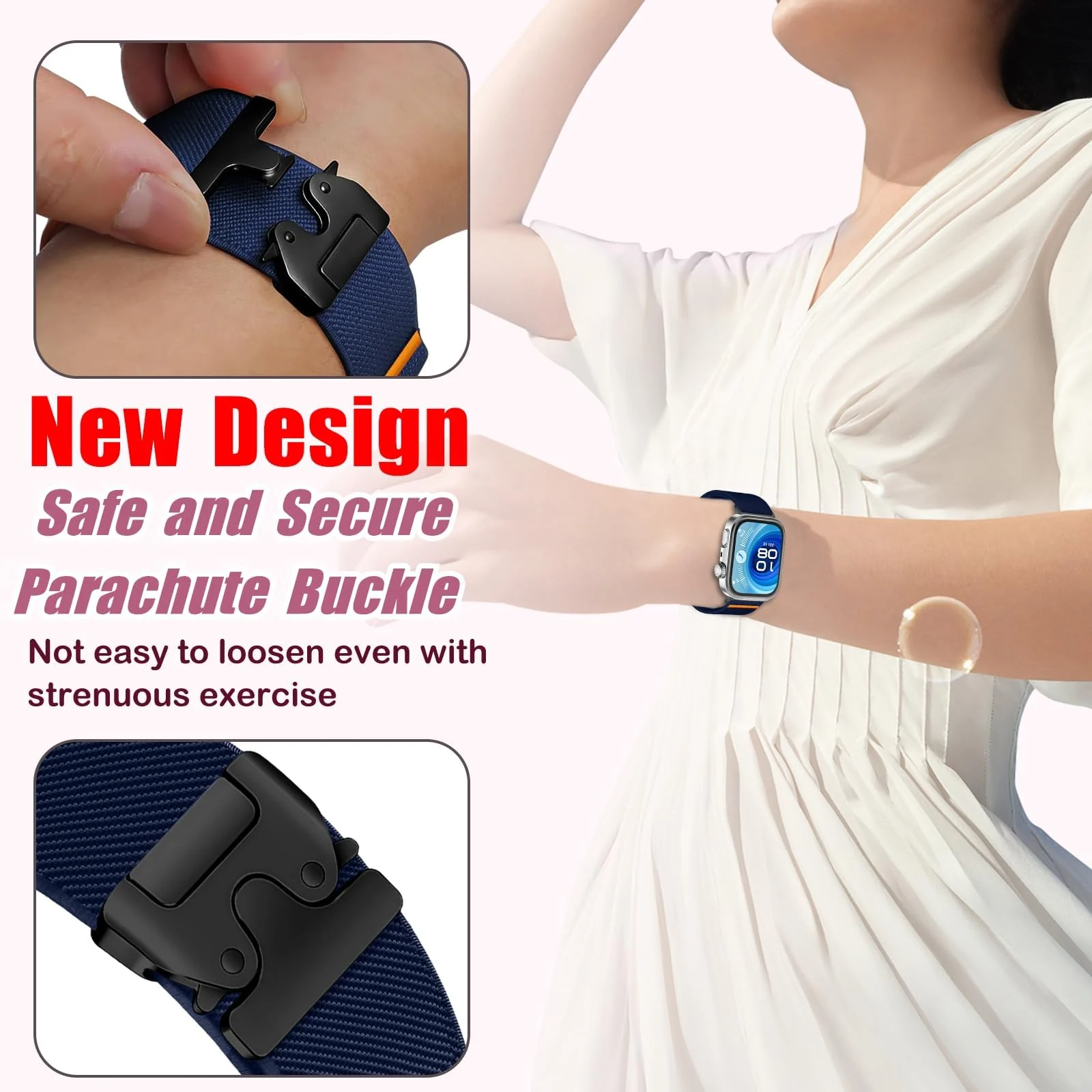 DL3 Mobilak Nylon Strap for Huawei Watch Fit 4/Fit 4 Pro/Fit 3, Men's and Women's, Stretchy Parachute buckle Strap, Sport Elastic Braided Replacement Band for Huawei Watch Fit 3/4/4 Pro - Blue