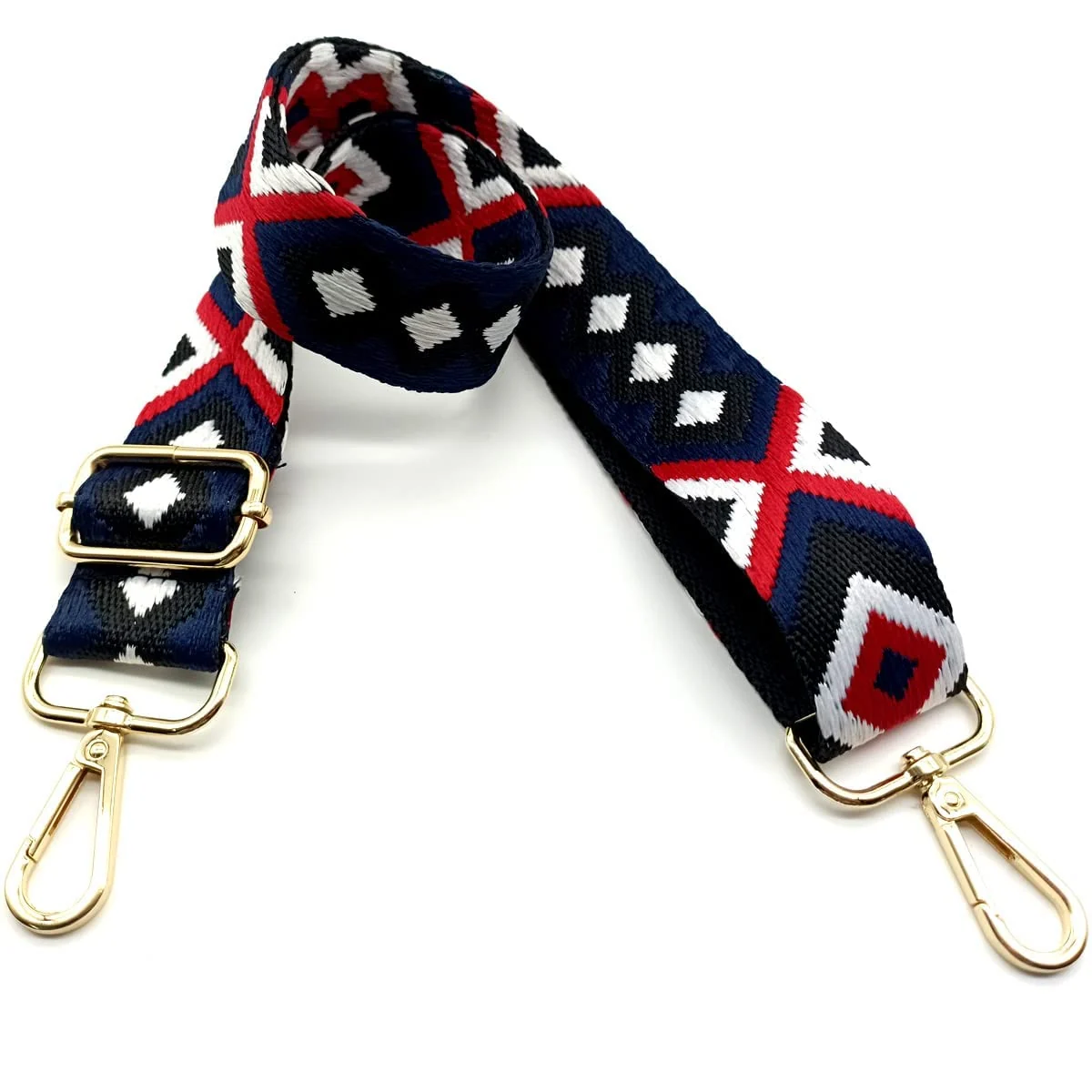 DL3 Mobilak Adjustable Wide Crossbody Bag Strap for Women, Replacement Shoulder Strap for Handbags, Totes & Purses with Elegant Embroidered Pattern and Metal Hooks - Black/Blue/Red