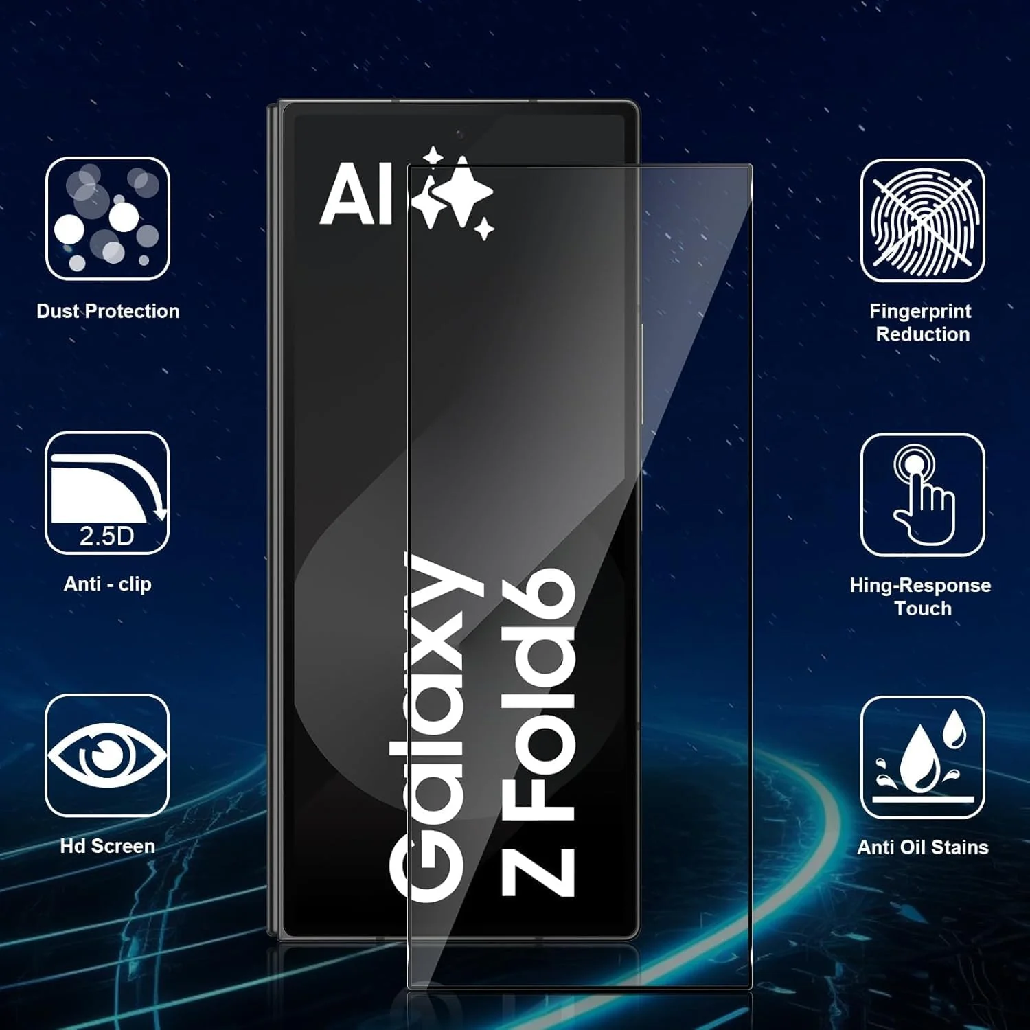DL3 Mobilak Screen Protector for Samsung Galaxy Z fold 6, Tempered Glass Screen Saver Premium HD Protective, Scratch Resistant, NO-Bubble, 9H Hardness, Full Coverage Film - Clear