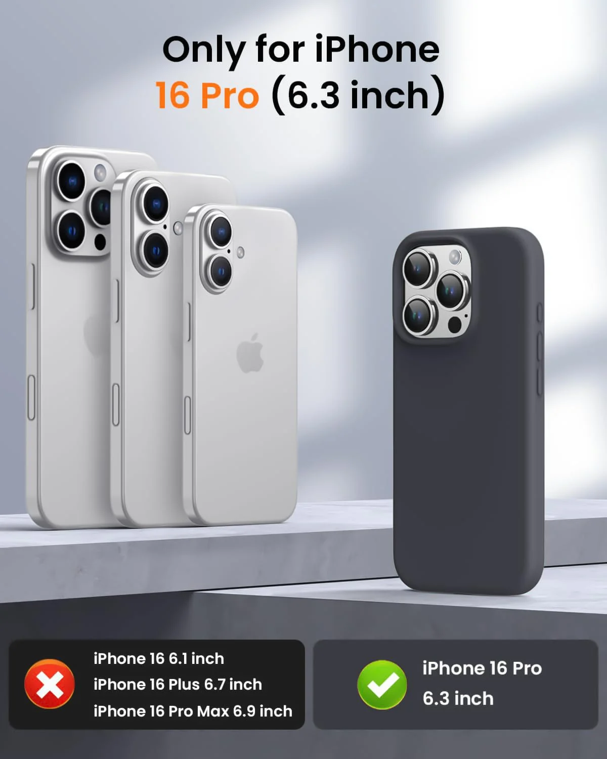 DL3 Mobilak Liquid Silicone Protective Case with Soft Microfiber Lining for iPhone 16 Pro - Dark Gray