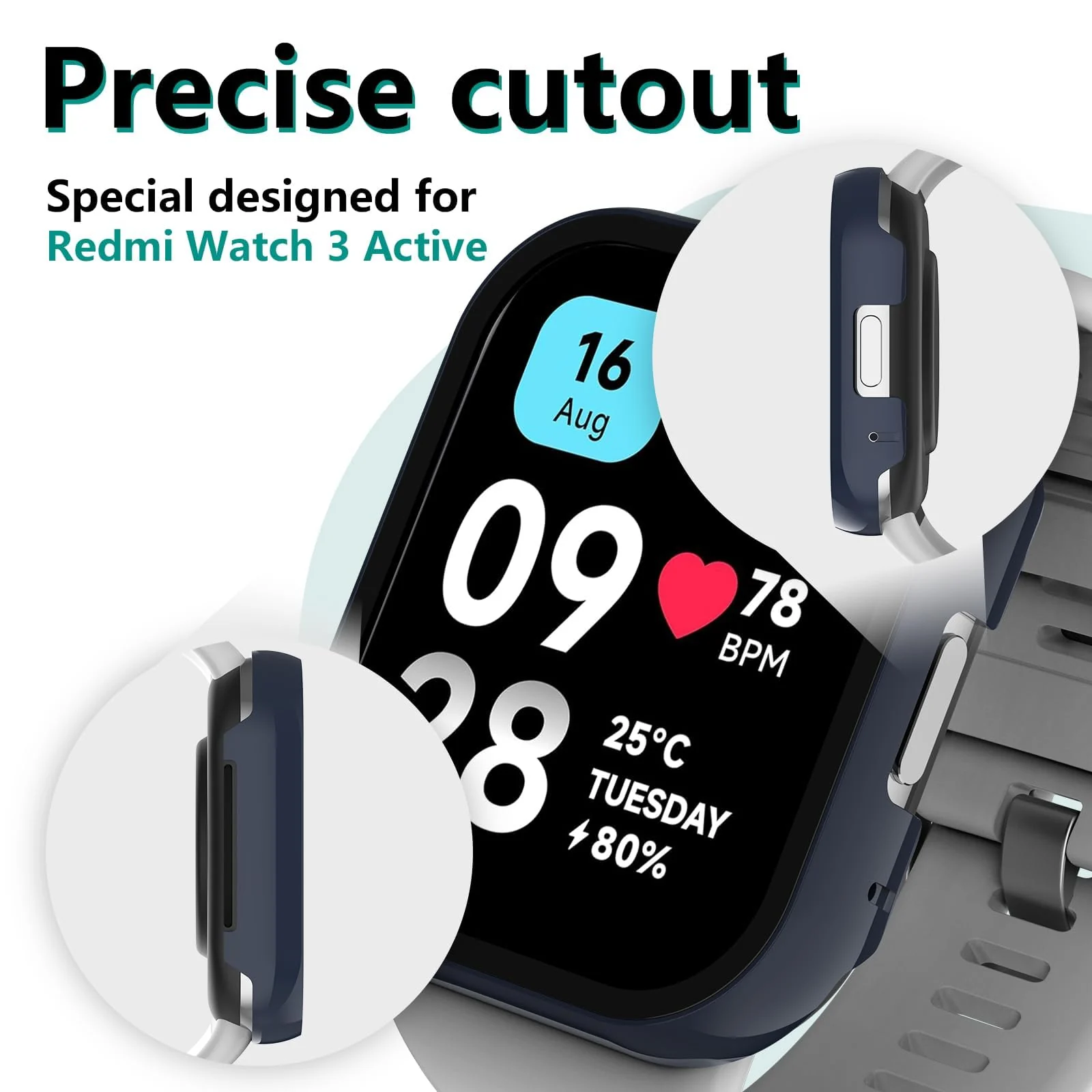DL3 Mobilak Protective Case Compatible with Xiaomi Redmi Watch 3 Lite/Redmi Watch 3 Active 9H Hardness PC Case Bumper Full Slim Protective Cover with Tempered Glass - Blue