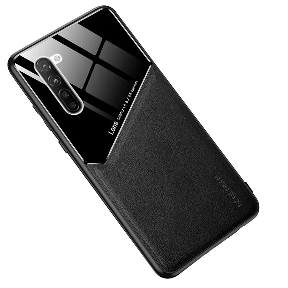 DL3 Mobilak Leather and PC Protective Case for OPPO Reno 3, Built-in magnetic car-mount support, Camera protection, Shock-absorbing protection - Black
