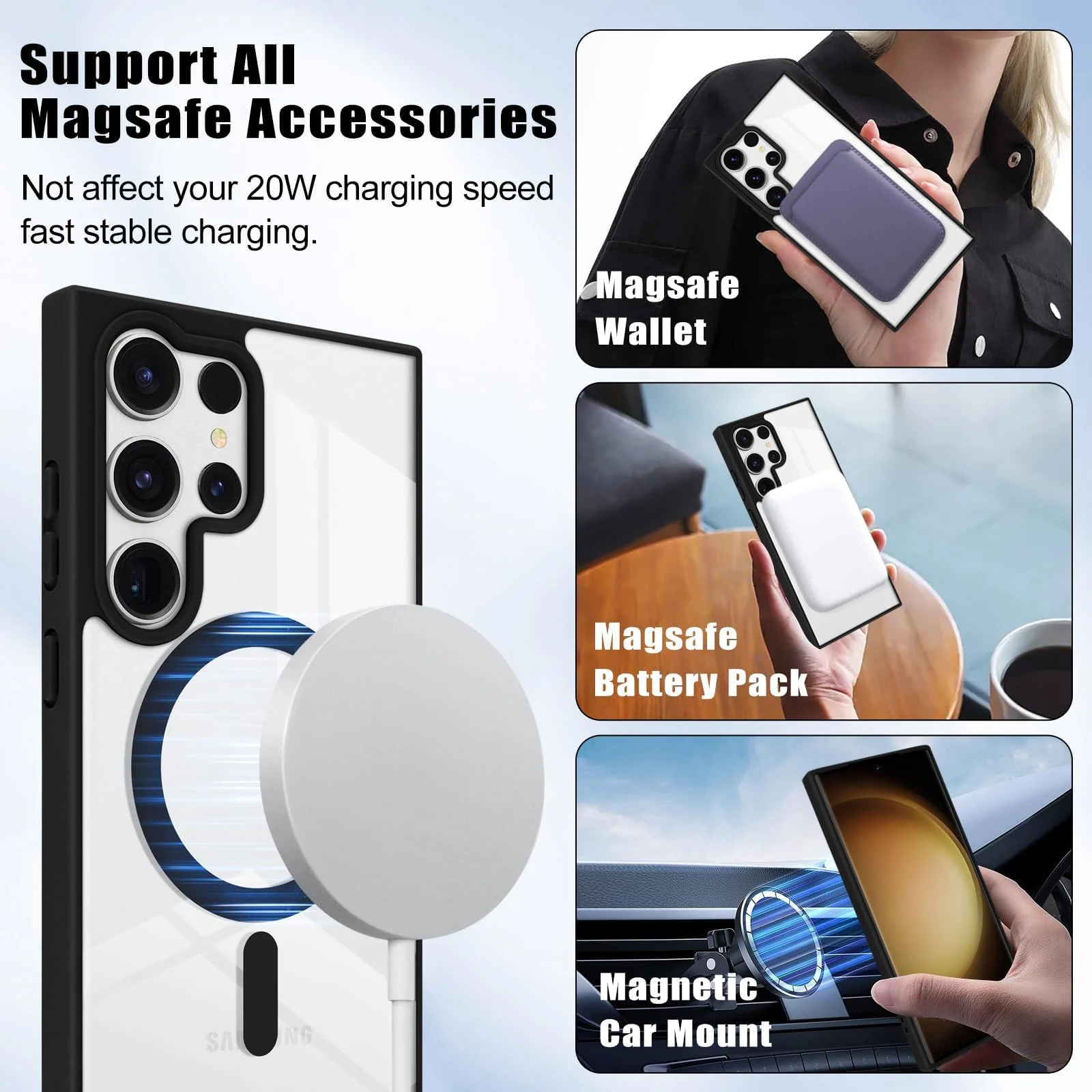 DL3 Mobilak MagSafe-Compatible Clear Magnetic Case for Samsung Galaxy S22 Ultra - Black