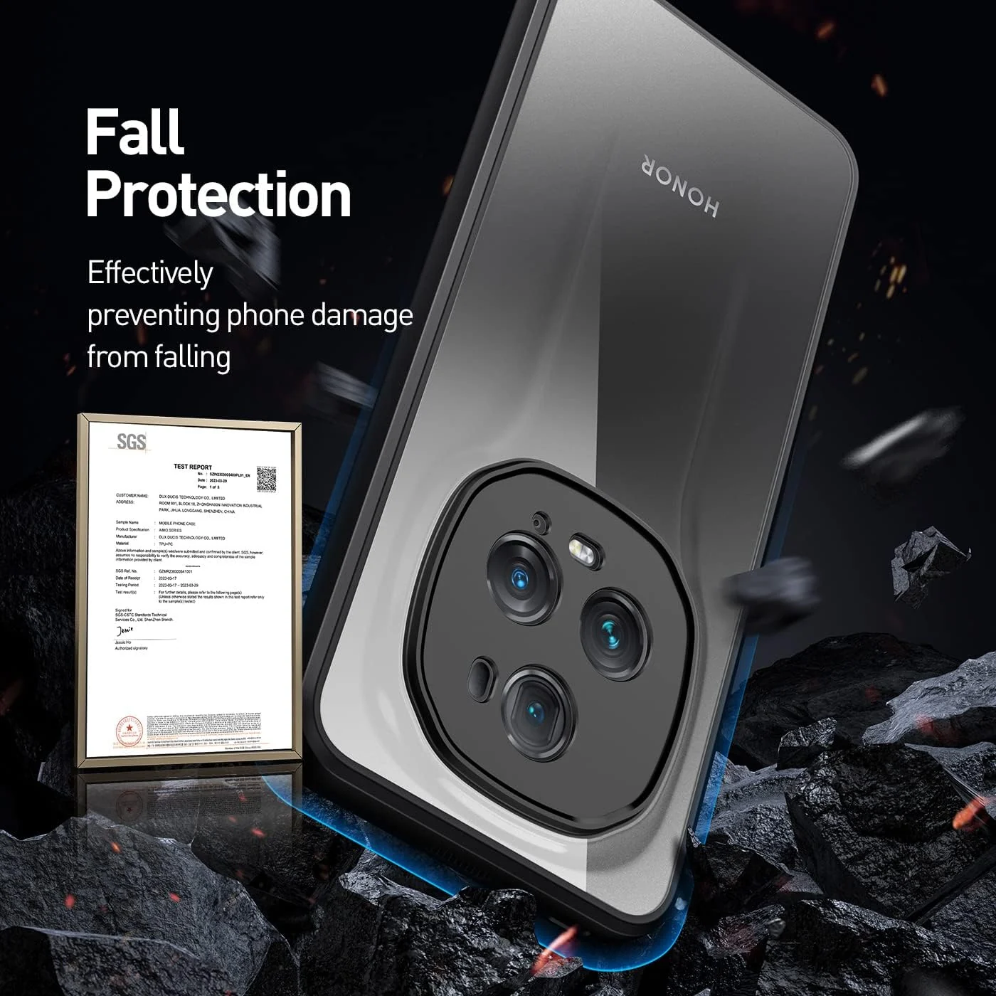 DL3 Mobilak Clear PC and TPU Protective Case for Honor Magic 5 Pro with Camera Protection and Military-Grade Protection - Black