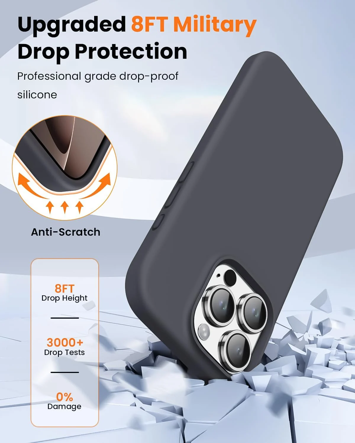 DL3 Mobilak Liquid Silicone Protective Case with Soft Microfiber Lining for iPhone 16 Pro Max - Dark Gray
