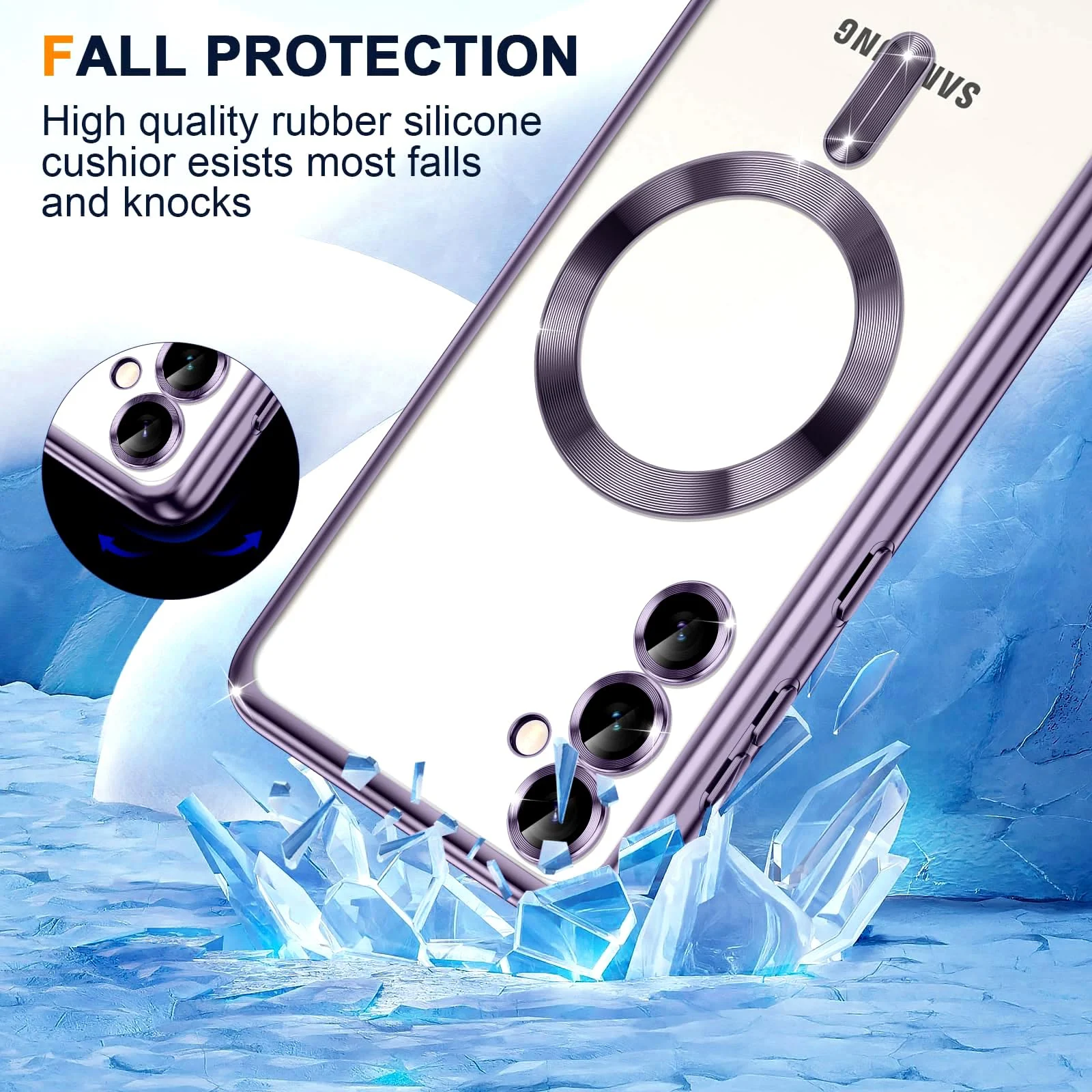 DL3 Mobilak Case For Samsung Galaxy S23+ Plus MagSafe with Camera Lens Protector, Magnetic Clear Case Full Protection Plating Anti-Scratch Slim Thin Case Cover - Deep Purple