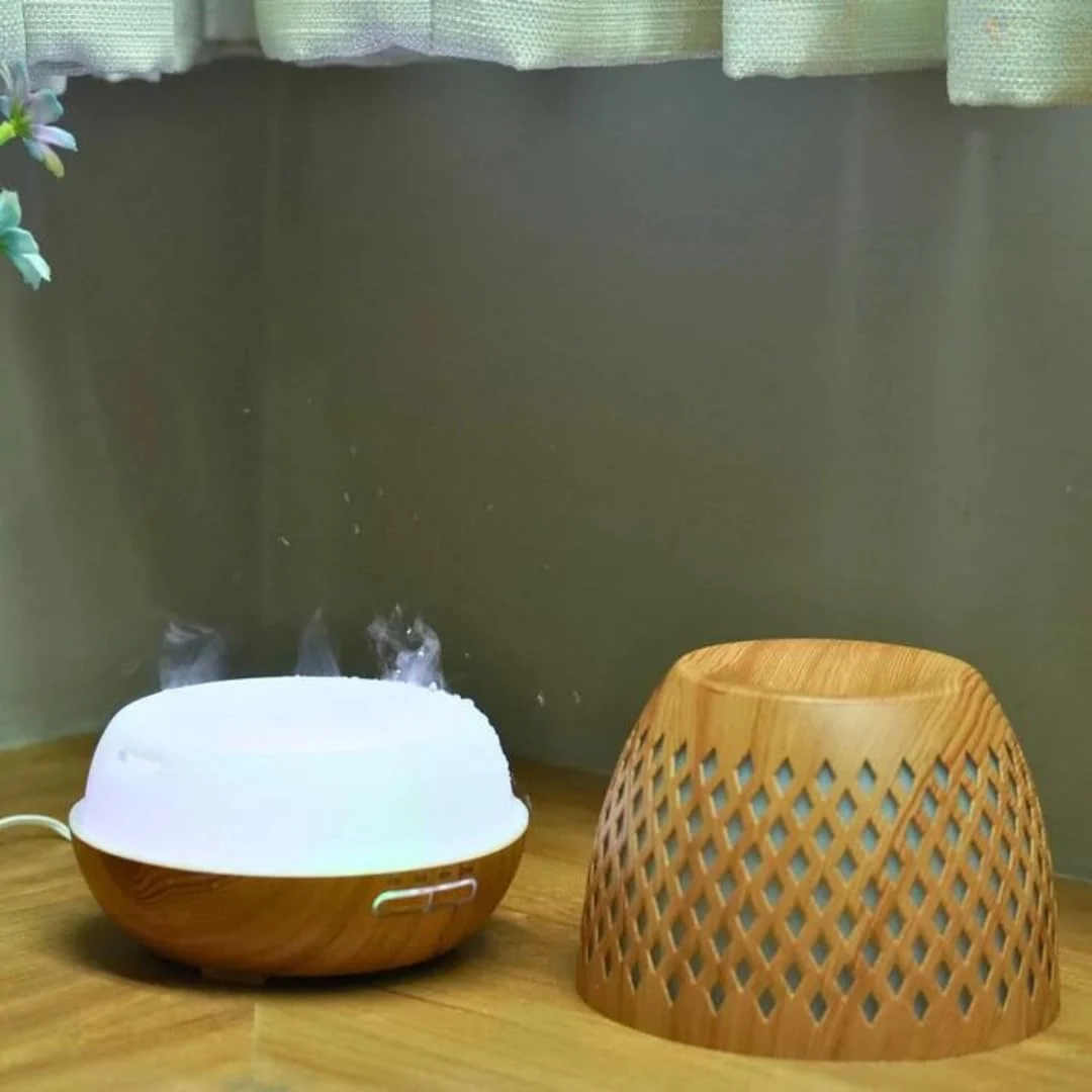 Mobigon Essential Oil Diffuser, Aromatherapy Diffuser 500ml with Remote Control, 4 Timer & Auto-Off Safety Switch, 7 Color LED Lights Mode, 10 Hours Quiet Humidifier for Bedroom - E.Light Woody