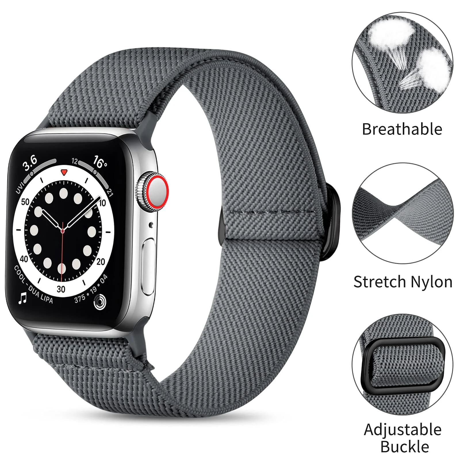 DL3 Mobilak Nylon Solo Loop Stretchy Straps For Apple Watch Band 49mm 45mm 44mm 42mm 41mm 40mm 38mm, Elastic Wristbands for Series 8 Ultra 7 6 5 4 3 2 1 Se (38MM/40MM/41MM) - Grey