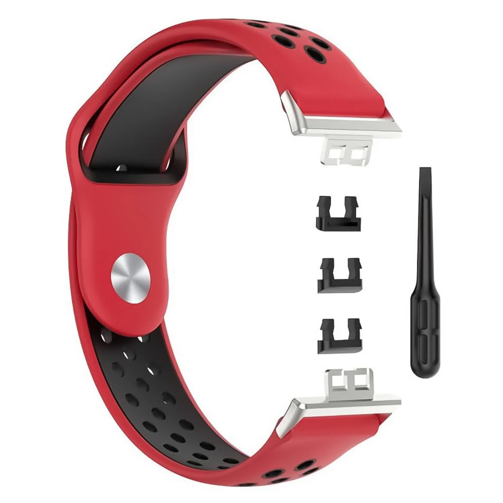 DL3 Mobilak Sport Strap Compatible with Huawei Watch Fit & Huawei Watch Fit New & Huawei Watch Fit Elegant, Breathable Silicone Double Hole Snap Buckle Band - Red & Black