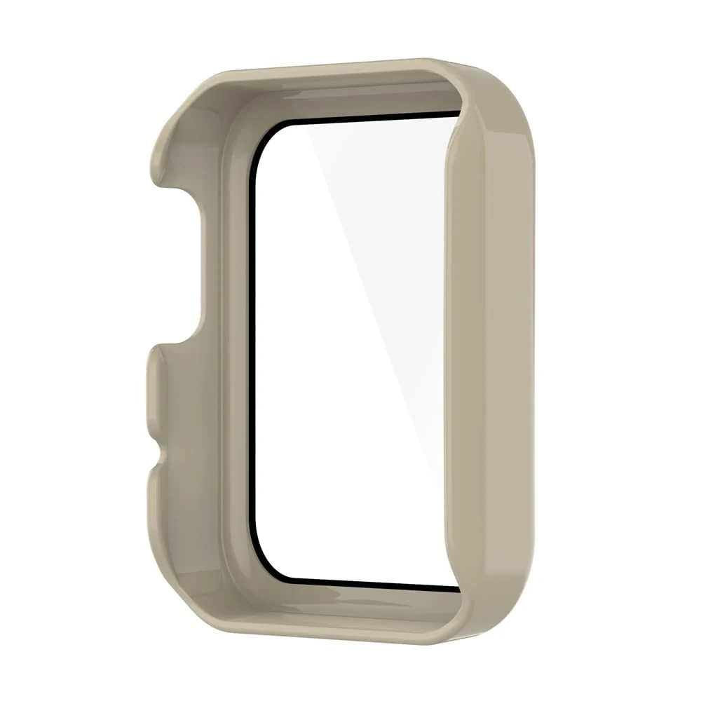 DL3 Mobilak Protective Case Compatible with Xiaomi Mi Watch Lite, 9H Hardness PC Cover Bumper Full Slim Protective Case with Tempered Glass For Redmi Watch Lite - Ivory White
