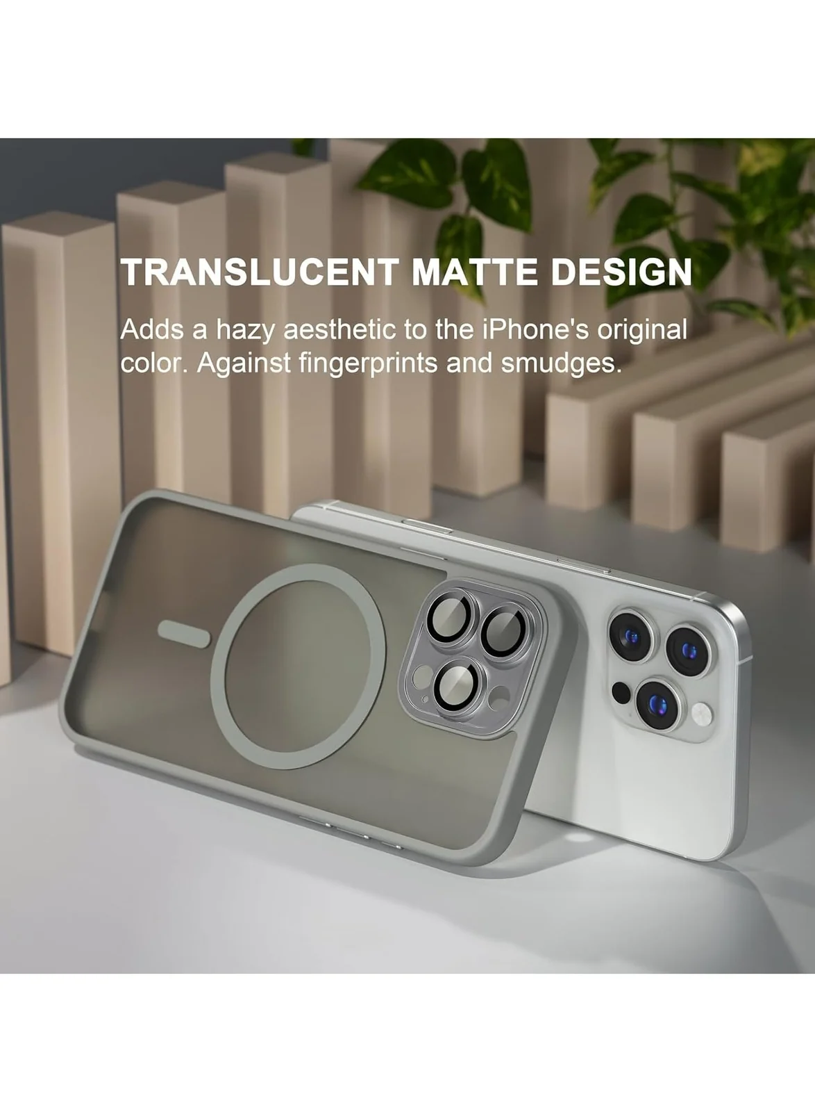 DL3 Mobilak Translucent Matte Case for iPhone 14 Pro, Compatible with MagSafe accessories, Supports wireless charging, Camera protection - Gray