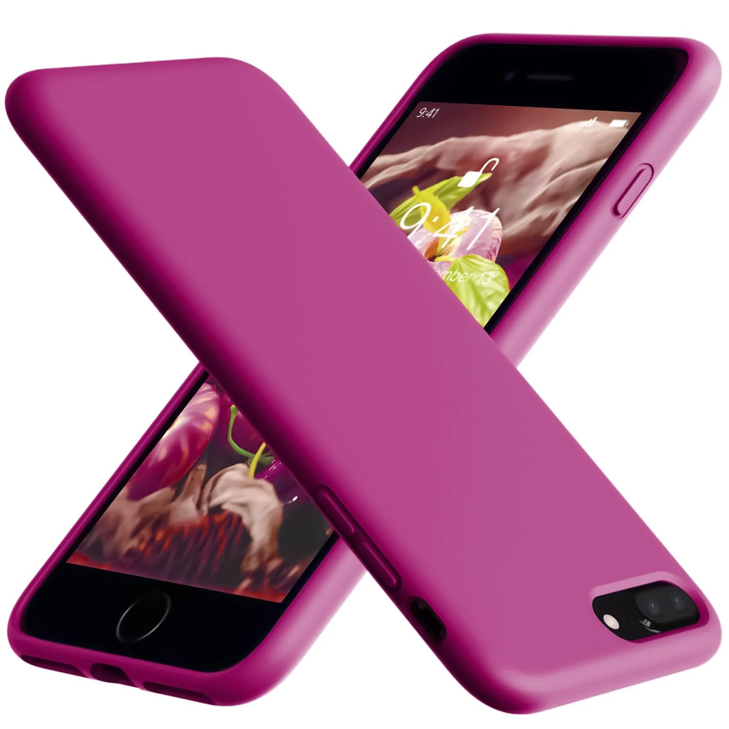 DL3 Mobilak Liquid Silicone Protective Case for iPhone 7 Plus / iPhone 8 Plus with Camera Protection and Microfiber Lining - Fuchsia