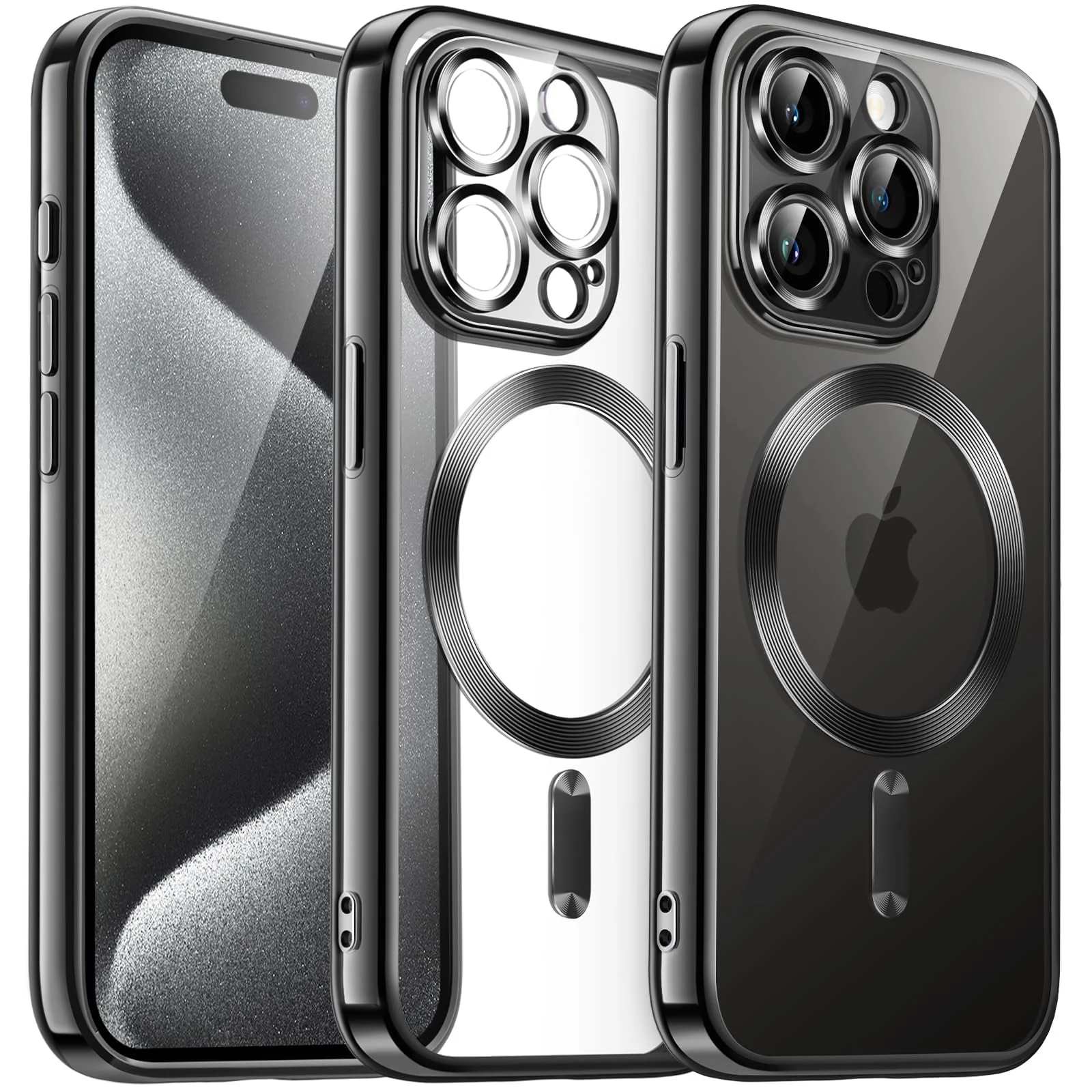DL3 Mobilak Plated-Edge Protective Case for iPhone 15 Pro Max 6.7-Inch, Compatible with MagSafe accessories, Supports wireless charging, Shock-absorbing protection - Black