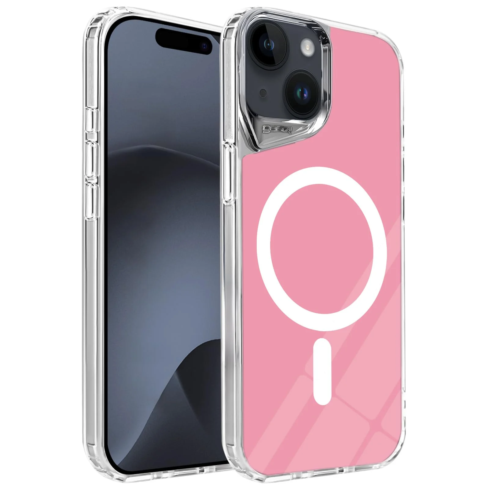 DL3 Mobilak Clear MagSafe-Compatible Magnetic Case for iPhone 13 / iPhone 14 with Camera Protection and Magnetic Car-Mount Support - Pink