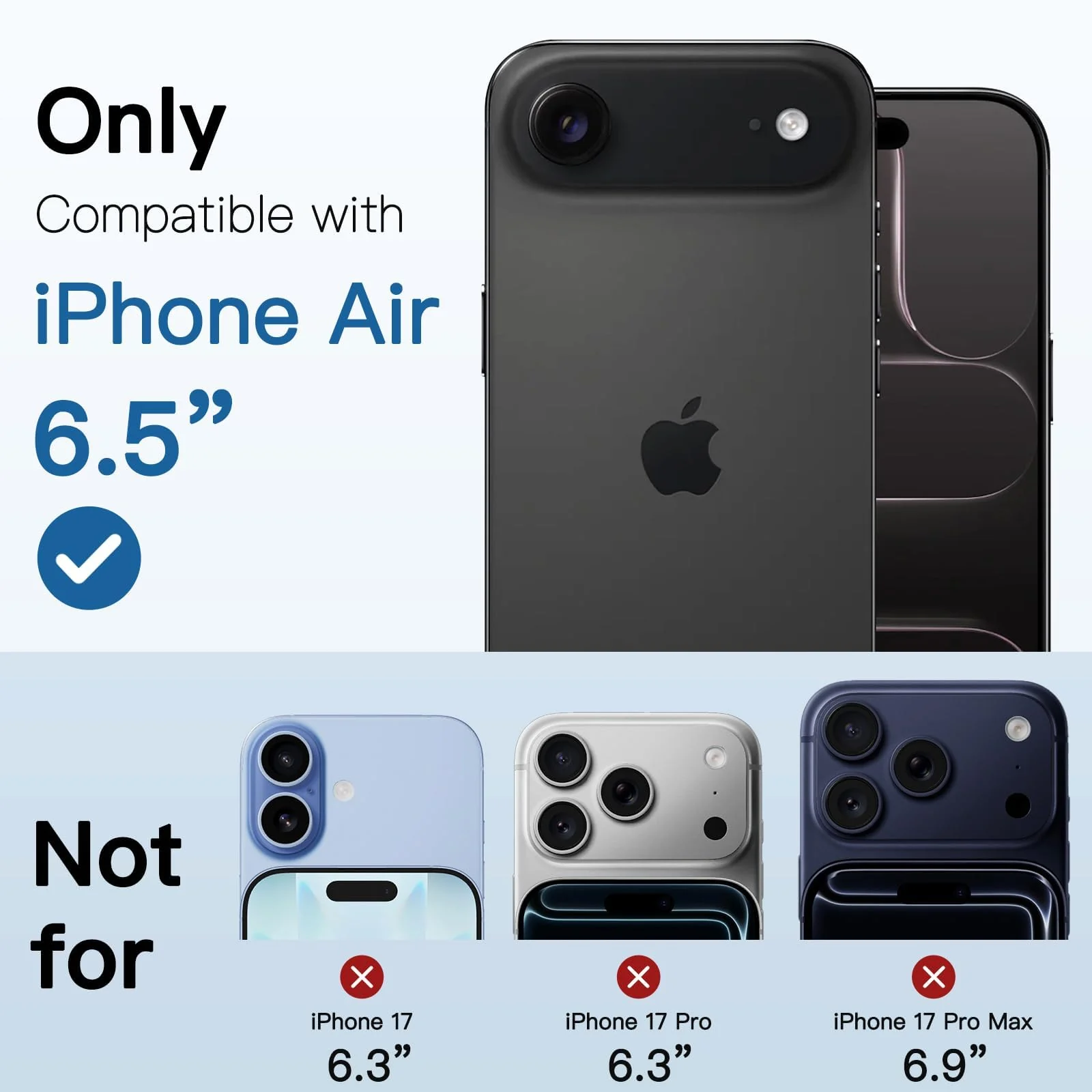 DL3 Mobilak Camera Lens Protector for iPhone Air / 17 Air 6.5-Inch Accessories, 9H Tempered Glass Metal Individual Ring Camera Cover Screen Protector, Case Friendly, Anti Scratch - Black