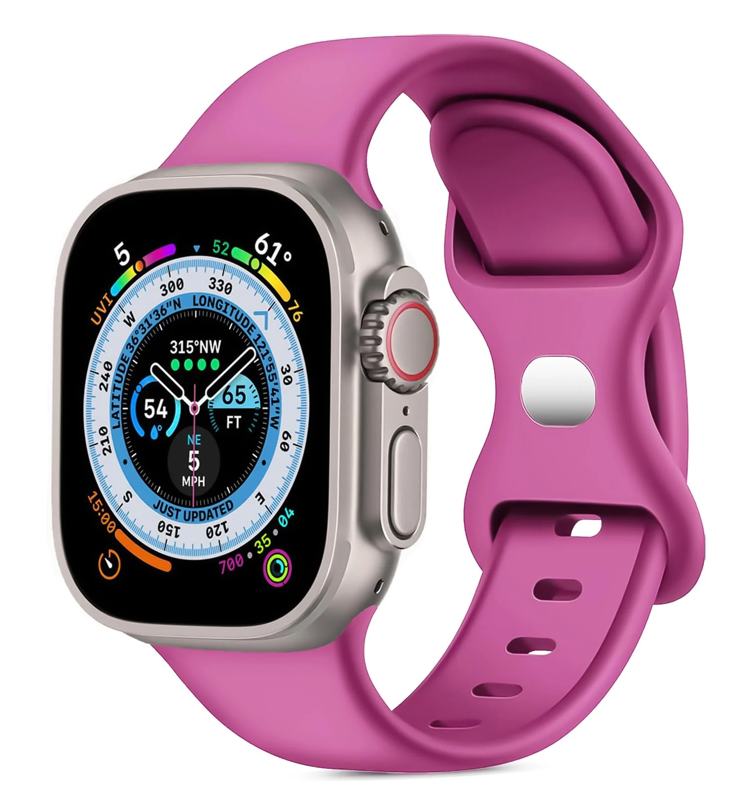 DL3 Mobilak Band with Case For Apple Watch Ultra/Ultra 2 49mm, Adjustable Silicone Sport Wristband Replacement, Strap With Cover Built-in Glass Screen Protector for iWatch Ultra 49 mm - Neon Pink
