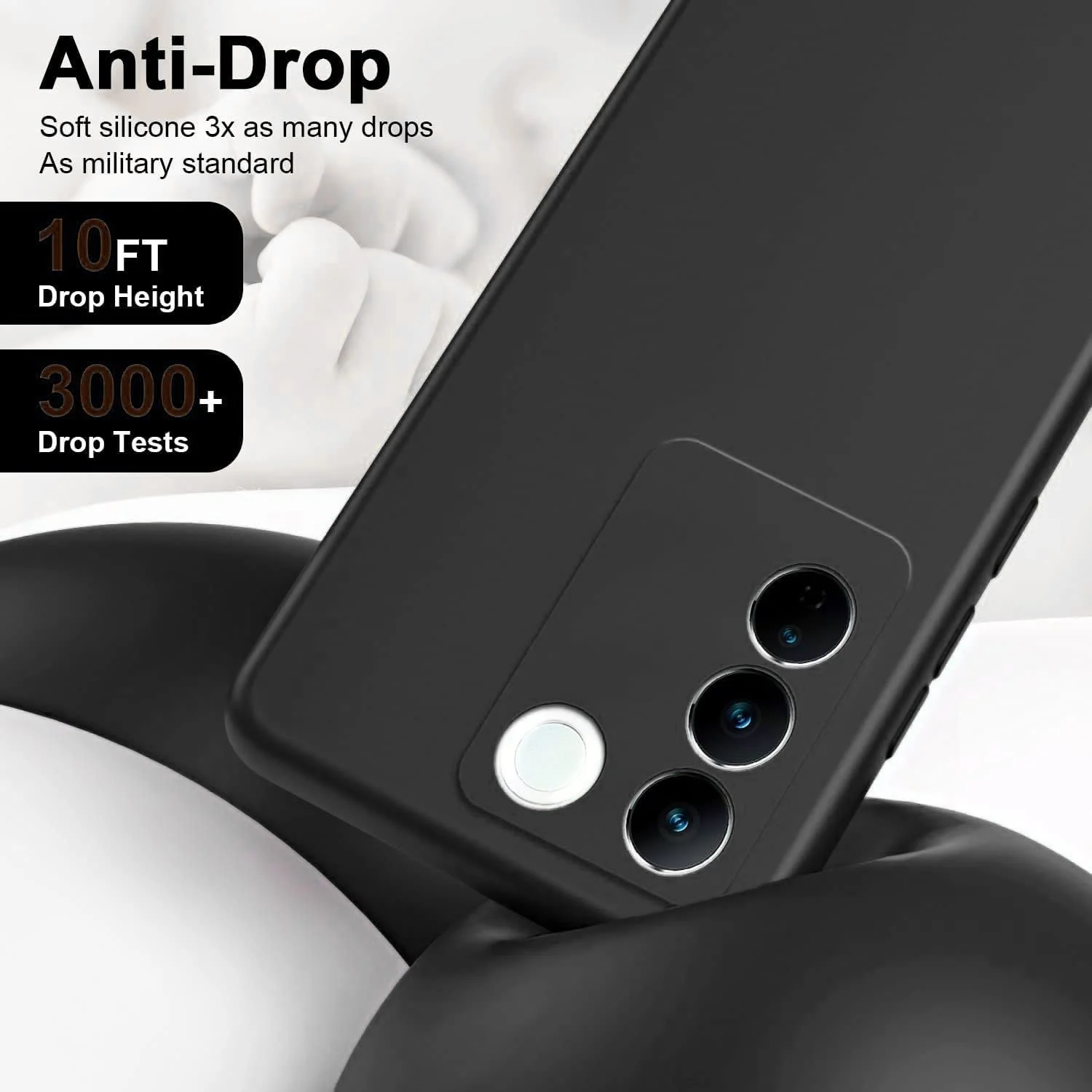 DL3 Mobilak VIVO V27e/VIVO S16e Case, Soft Flexible Liquid Silicone Gel Rubber Bumper Cover, Full Body Shockproof Protective Phone Case - Black