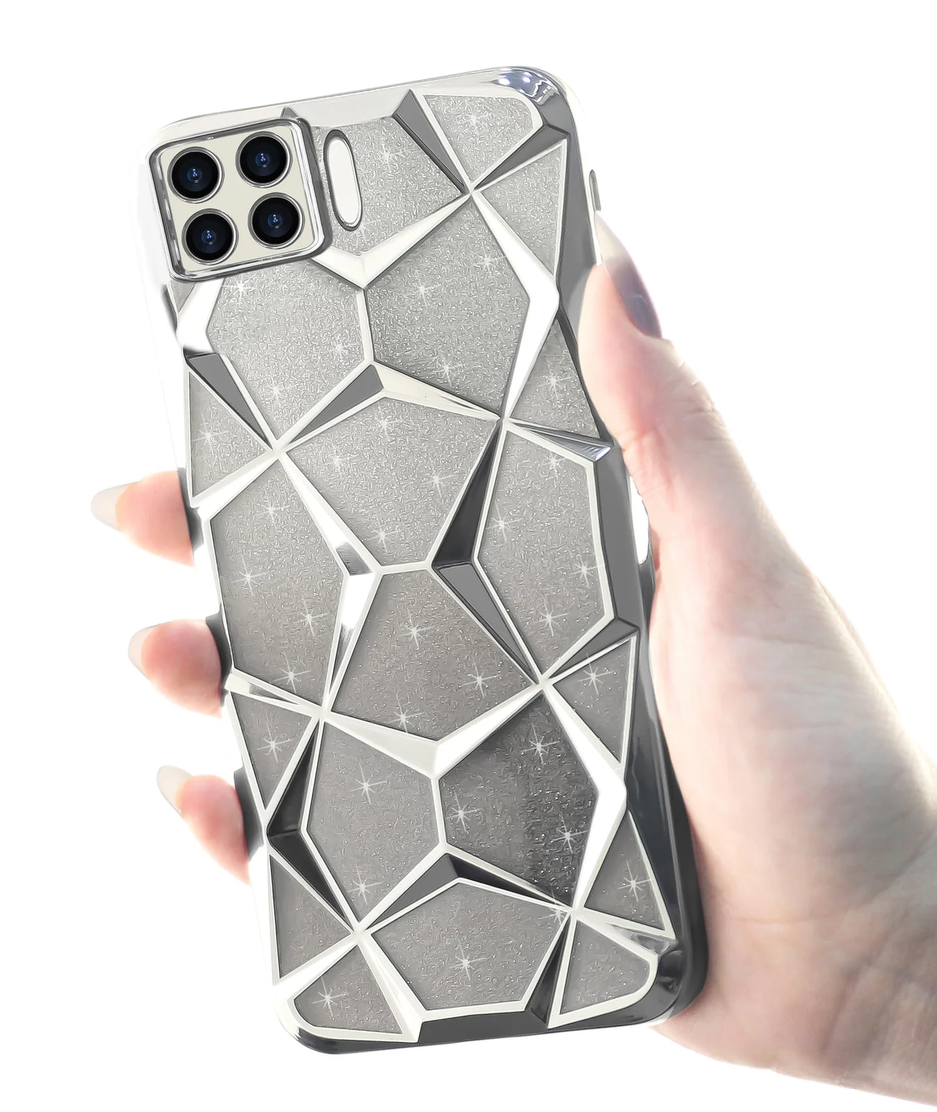 DL3 Mobilak Compatible with OPPO A73 4G/OPPO F17 Case Plating Bling Gradient Glitter Clear Cover Soft TPU Silicone Cute Camera Protection Shockproof Back for Women Girls Case - Silver