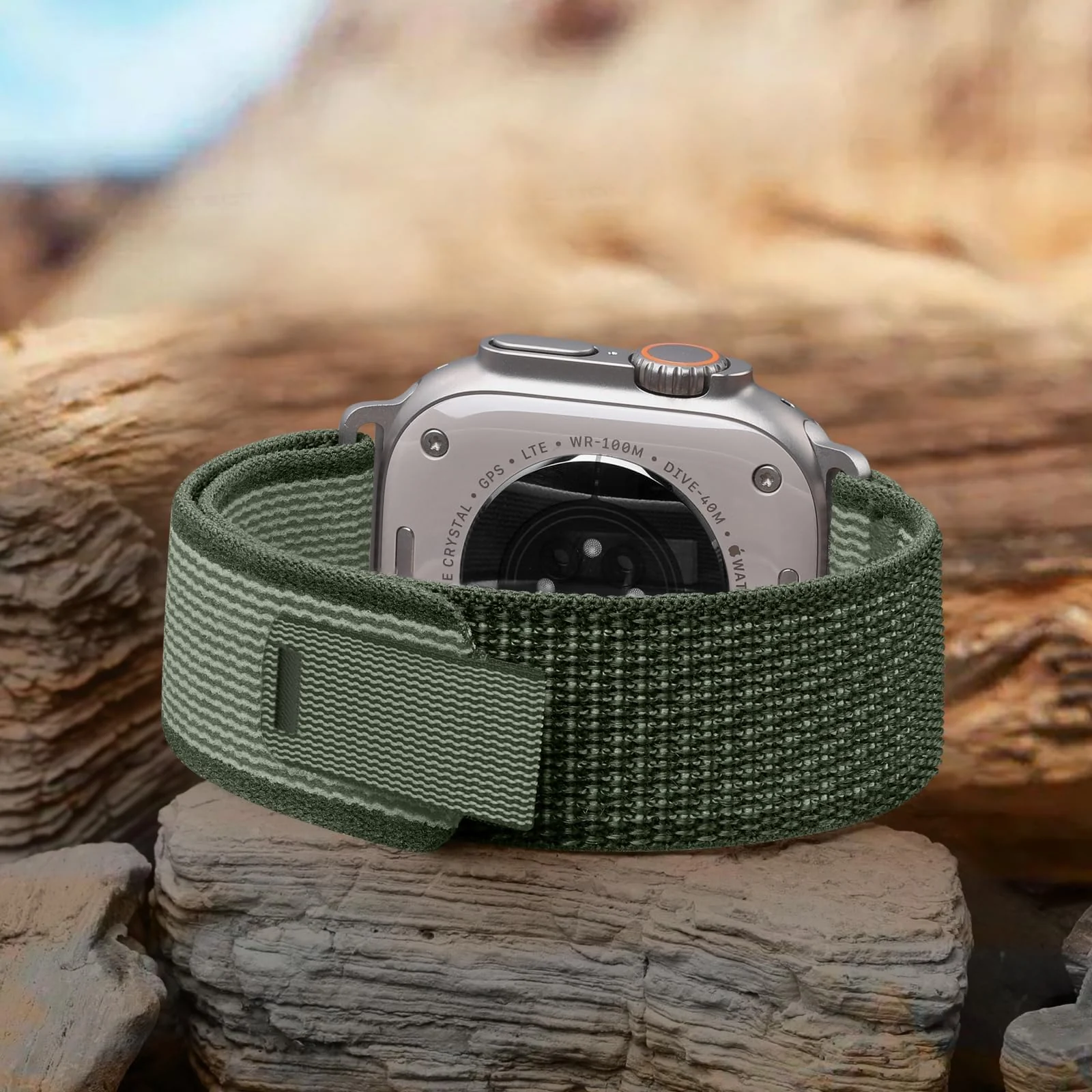 DL3 Mobilak Trail/Alpine Loop Nylon Band Compatible with Apple Watch Ultra 2/Ultra Band 49mm 45mm 44mm 42mm, Adjustable with Metal C-Hook Strap for iWatch Ultra Series 9/8/7/6/5/4/3/2/1/SE2/SE - Olive Green