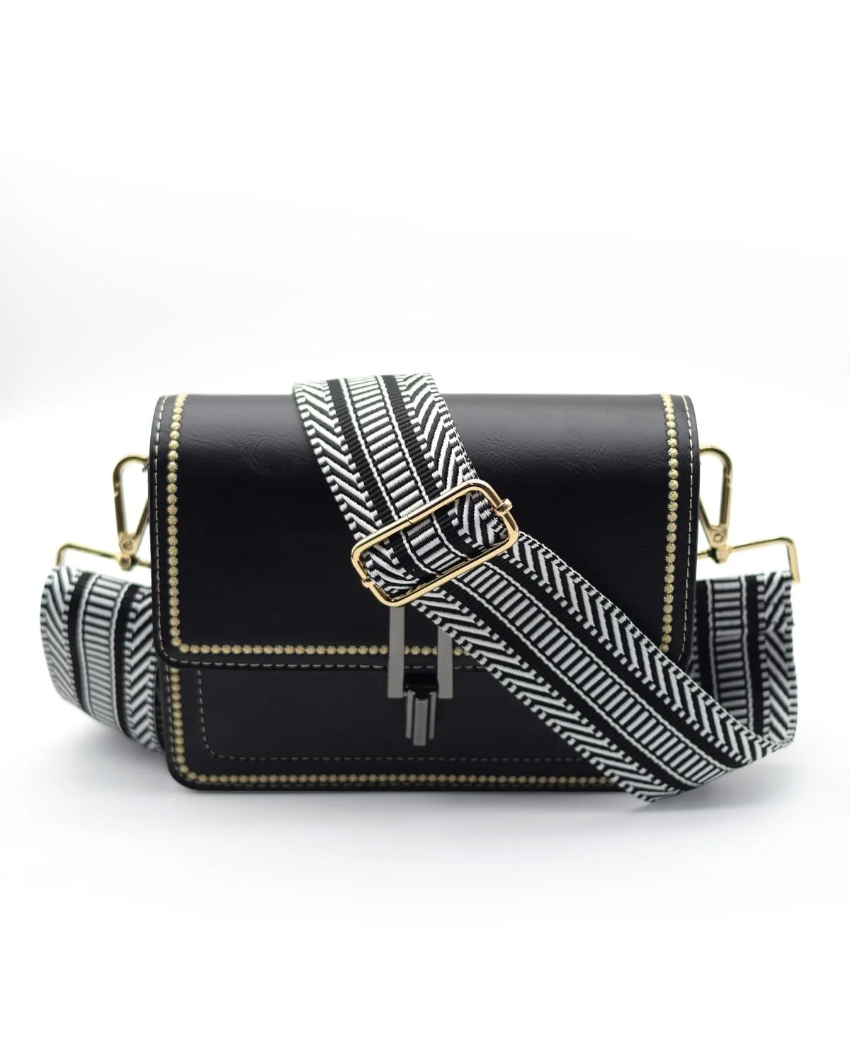 DL3 Mobilak Adjustable Wide Crossbody Bag Strap for Women, Replacement Shoulder Strap for Handbags, Totes & Purses with Elegant Embroidered Pattern and Metal Hooks - Ladder Black