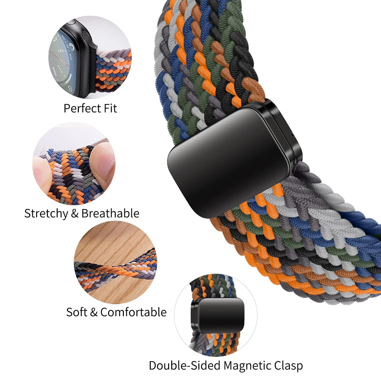 DL3 Mobilak Sport Solo Loop Compatible with Apple Watch Band 42mm 44mm 45mm 46mm 49mm for Women Men, Magnetic Strap Stretchy Braided Wristband for iWatch Series 11 10 9 8 7 6 5 4 3 Ultra 3 2 1 SE SE2 - Blue Pink