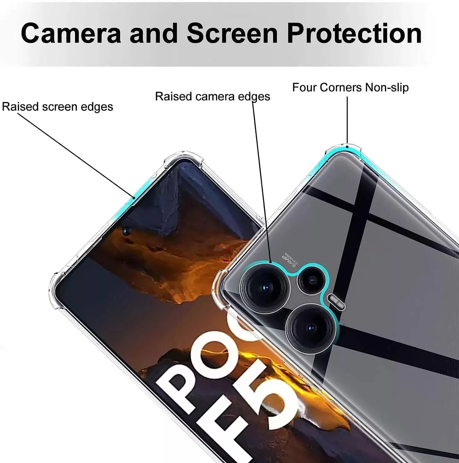 DL3 Mobilak Case Compatible with Poco F5 / Redmi Note 12, Cover Silicone TPU Gorilla Anti-shock Protector Camera Shockproof Corners - Clear