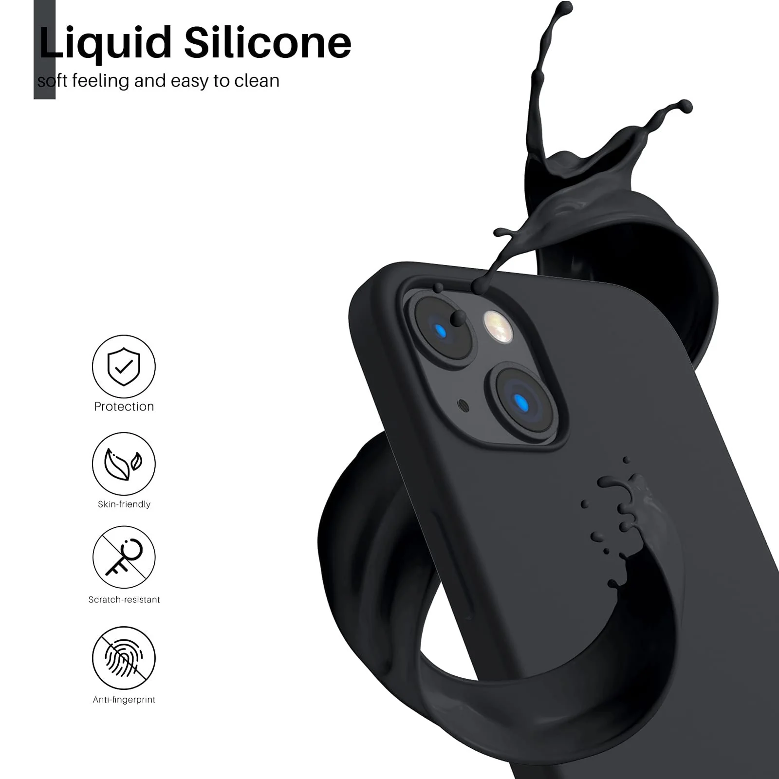 DL3 Mobilak Liquid Silicone Protective Case with Soft Microfiber Lining for iPhone 13 / iPhone 14 - Black