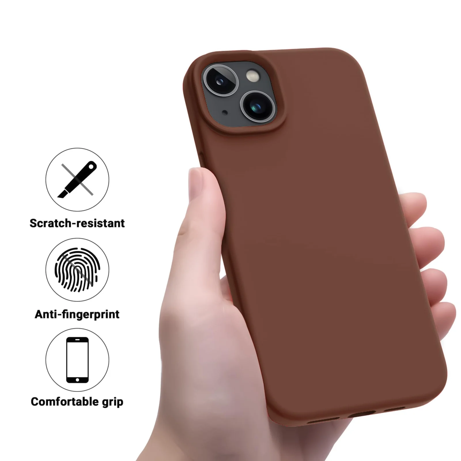 DL3 Mobilak Compatible with iPhone 14 (6.1 Inch) Case, Liquid Silicone Case, Full Body Protective Cover, Shockproof, Slim Phone Case, Anti-Scratch Soft Microfiber Lining - Brown
